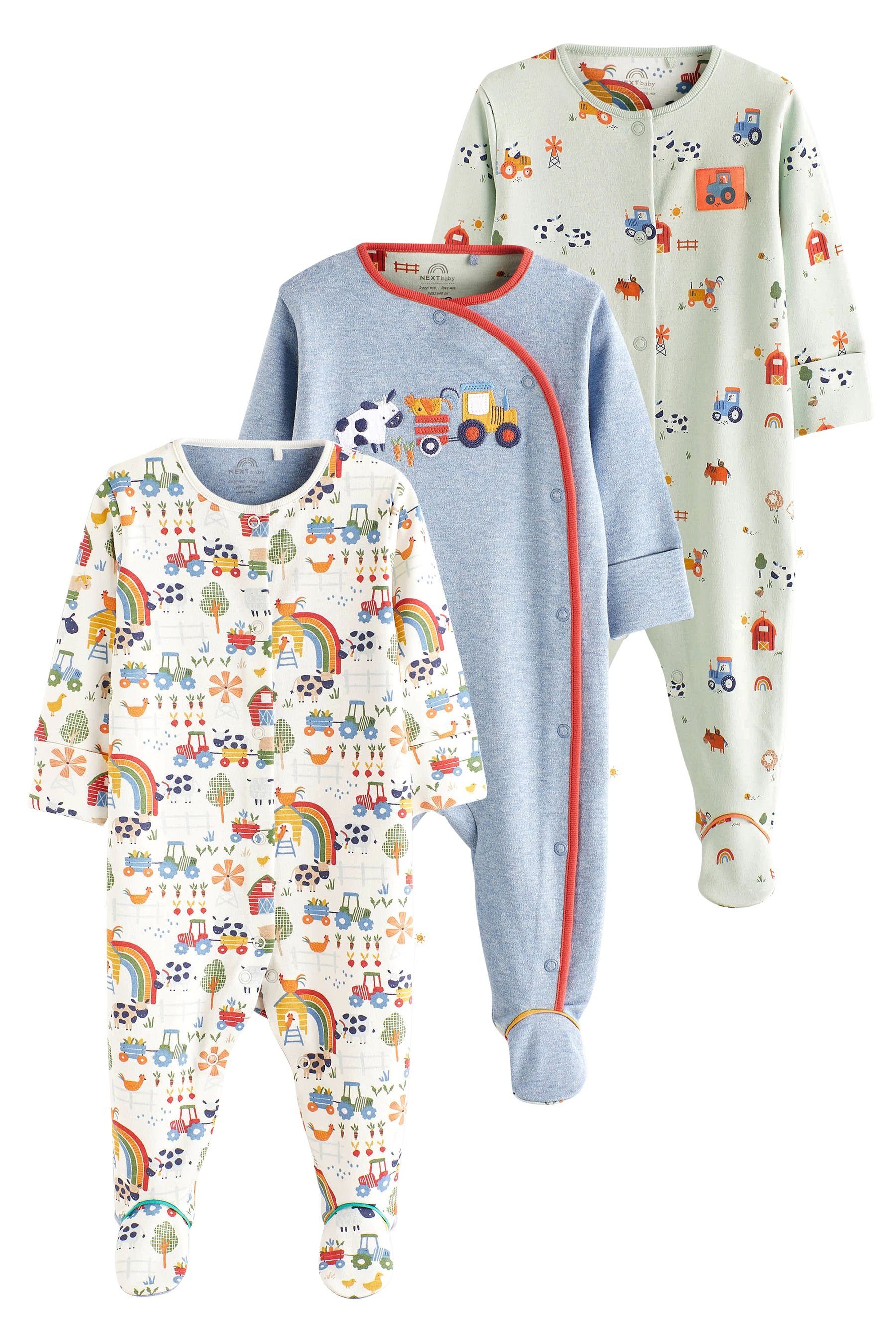 Next Schlafoverall 3er-Pack Babyschlafanzüge aus Baumwolle (3-tlg) | Schlafoveralls
