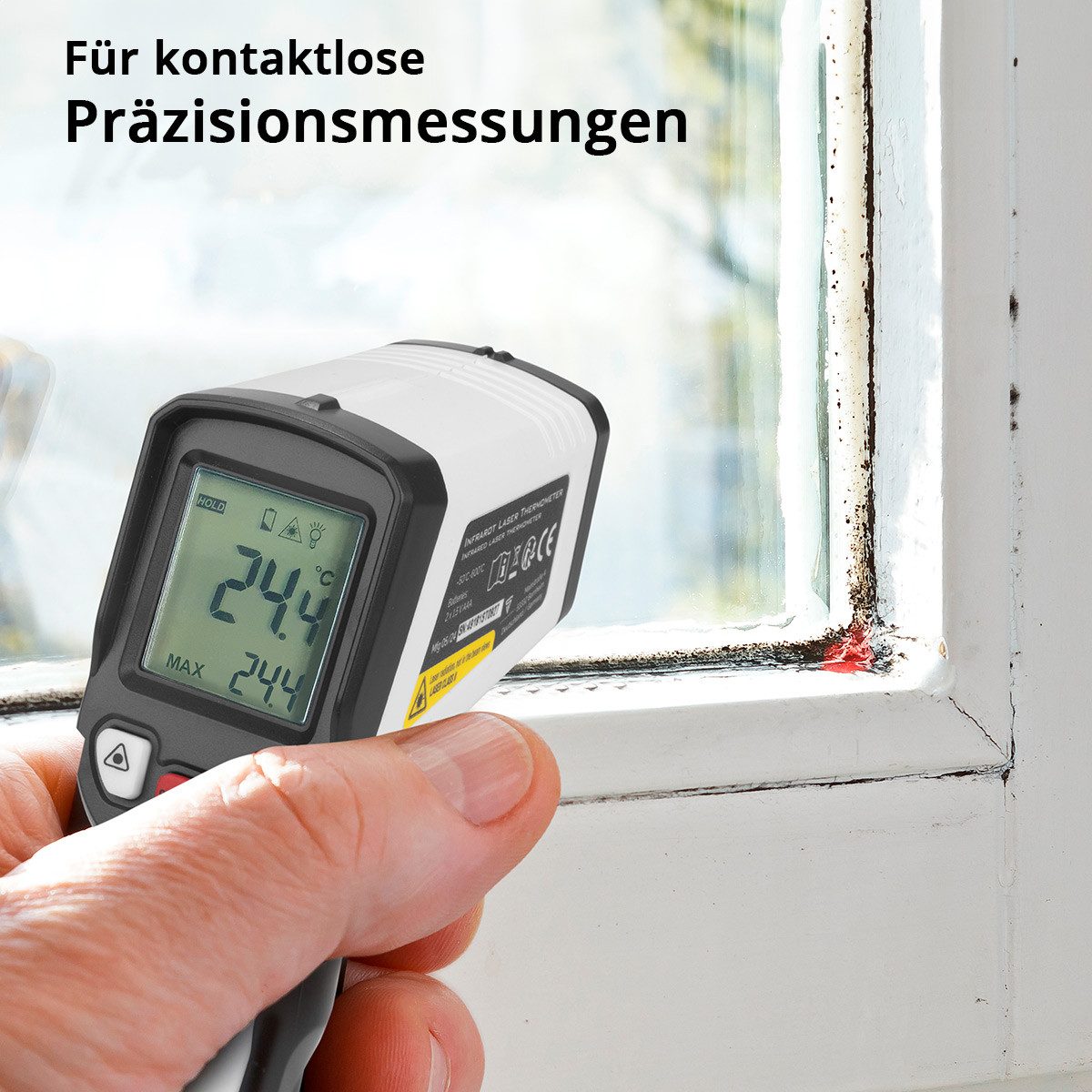 STAHLWERK Feuchtigkeitsmesser Infrarot Laser Thermometer -50C° - 600°C Pyrometer Temperaturmessgerät, (Set, Set), Temperaturbereich von -50C° bis 600°C