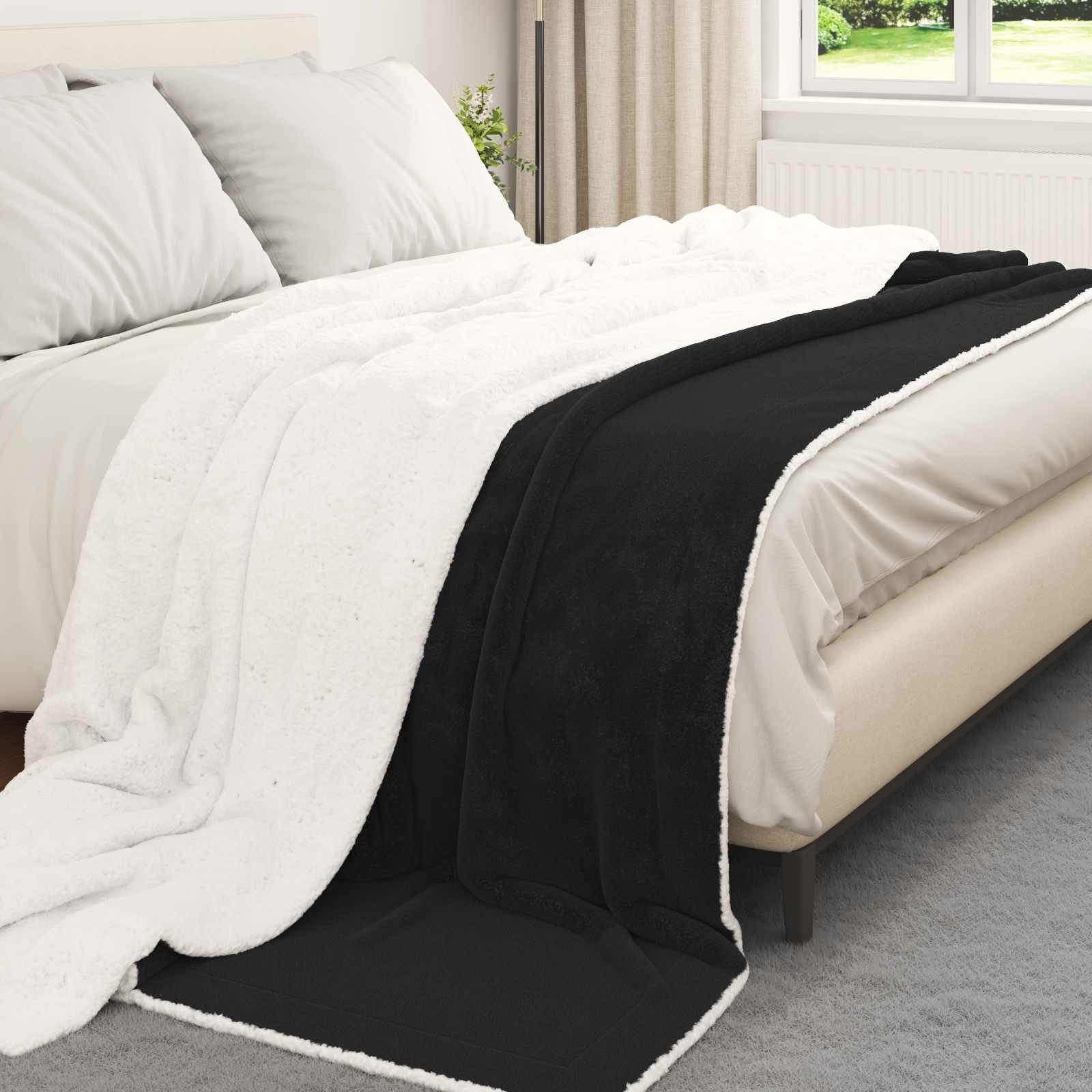vidaXL Bettüberwurf Überwurfdecke Schwarz 220 x 240 cm 2.67 Fleece