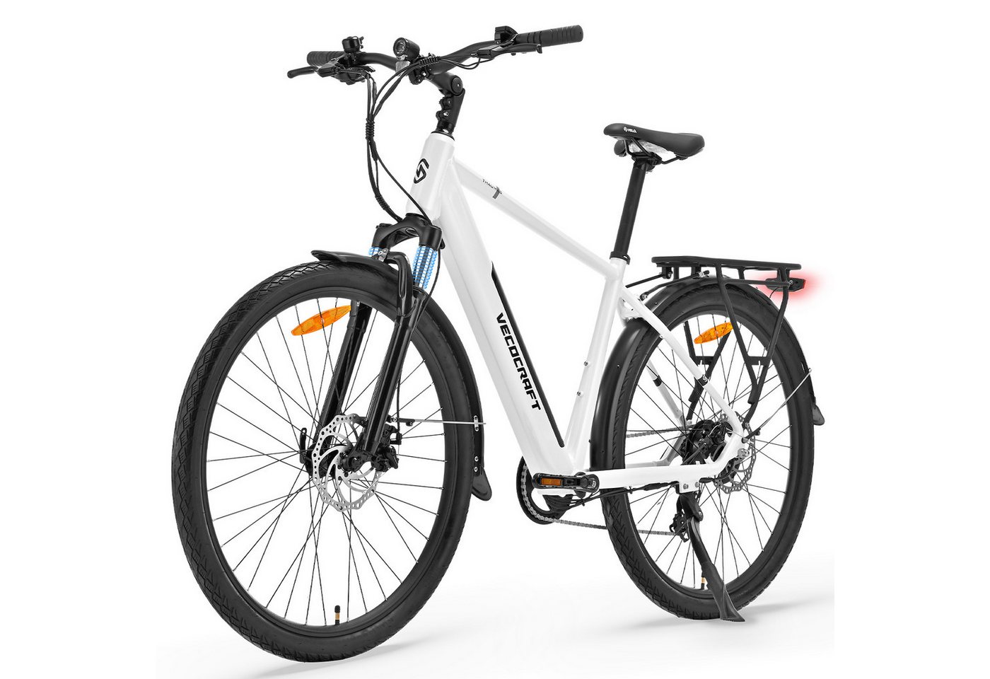 VECOCRAFT E-Bike Trekkingrad Pedelec 28 Zoll 36V 10,4Ah Akku Elektrofahrrad bis 100 km THAUMAS, 7 Gang, Heckmotor, 374,4 Wh, (Leicht nur 29kg, max. Belastung 150 kg, Aluminiumrahmen, LCD-Display), Hydraulische Scheibenbremsen E-Fahrrad für Herren & Damen