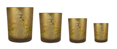Parts4Living Teelichthalter »Teelichtglas mit Wald-und Rentiermotiv im 4er Set Tischdeko Weihnachtsdeko braun gold 7,3x8 cm, 8,8x10 cm, 10x12,5 cm und 12x18 cm« (Spar-Set, 4er Set), mit rustikalem Charme