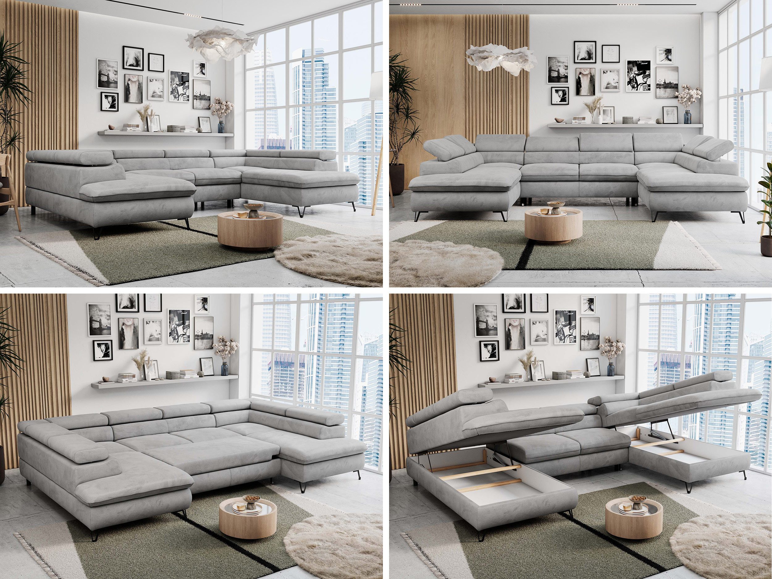 MKS MÖBEL Ecksofa PETER U, Set, Ecksofa U-Form, Wellenfedern, HR35-Schaum, form, Sofa big XXL, Bettkasten, Bettfunktion, Einstellbare Kopfstützen