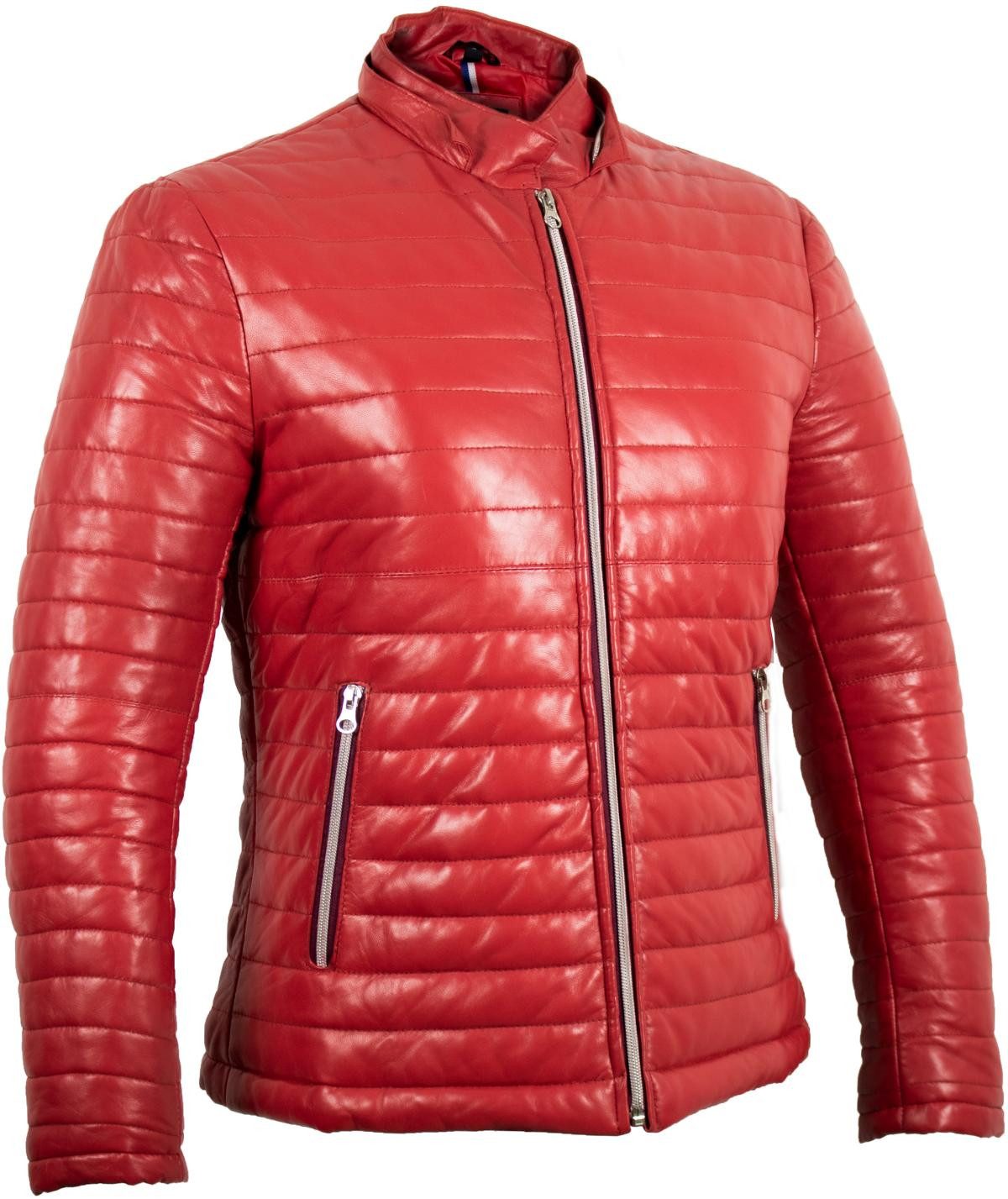 MDM Lederjacke Damen Leder Steppjacke Schwarz Lammleder Slim Fit Fell Kapute, Gesteppt
