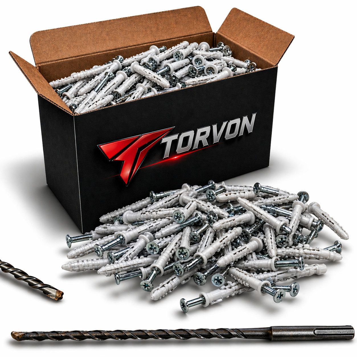 Torvon Dübel-Set Nageldübel mit Kragen und SDS-plus Betonbohrer für Beton und Mauerwerk, (100-tlg)