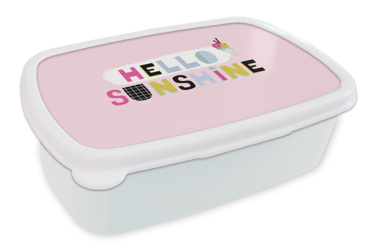 MuchoWow Lunchbox Sommer - Eiscreme - Rosa, Kunststoff, (2-tlg), Brotbox für Kinder und Erwachsene, Brotdose, für Jungs und Mädchen weiß