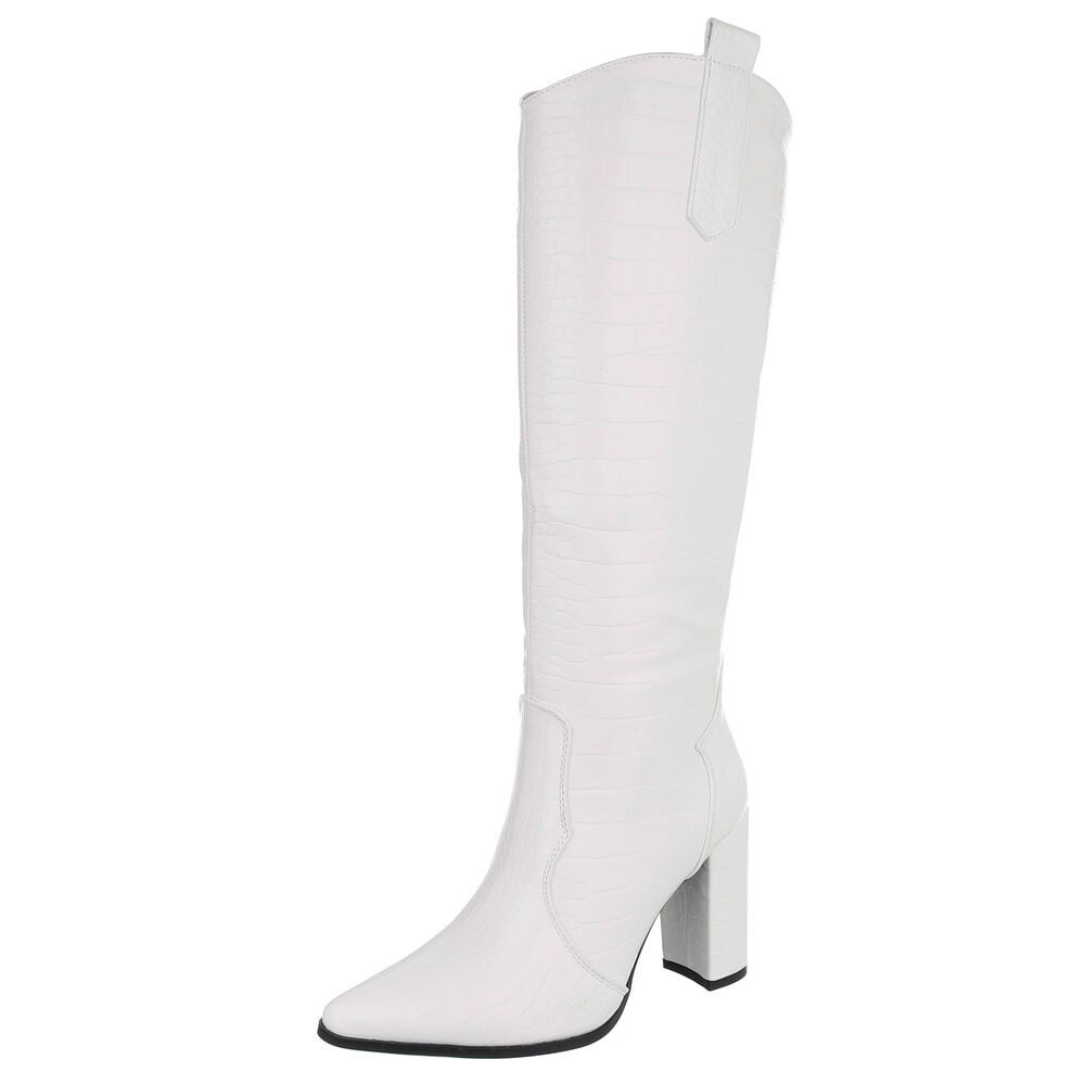 Ital-Design Damen Elegant High-Heel-Stiefel (91154711) Blockabsatz Stiefel in Creme
