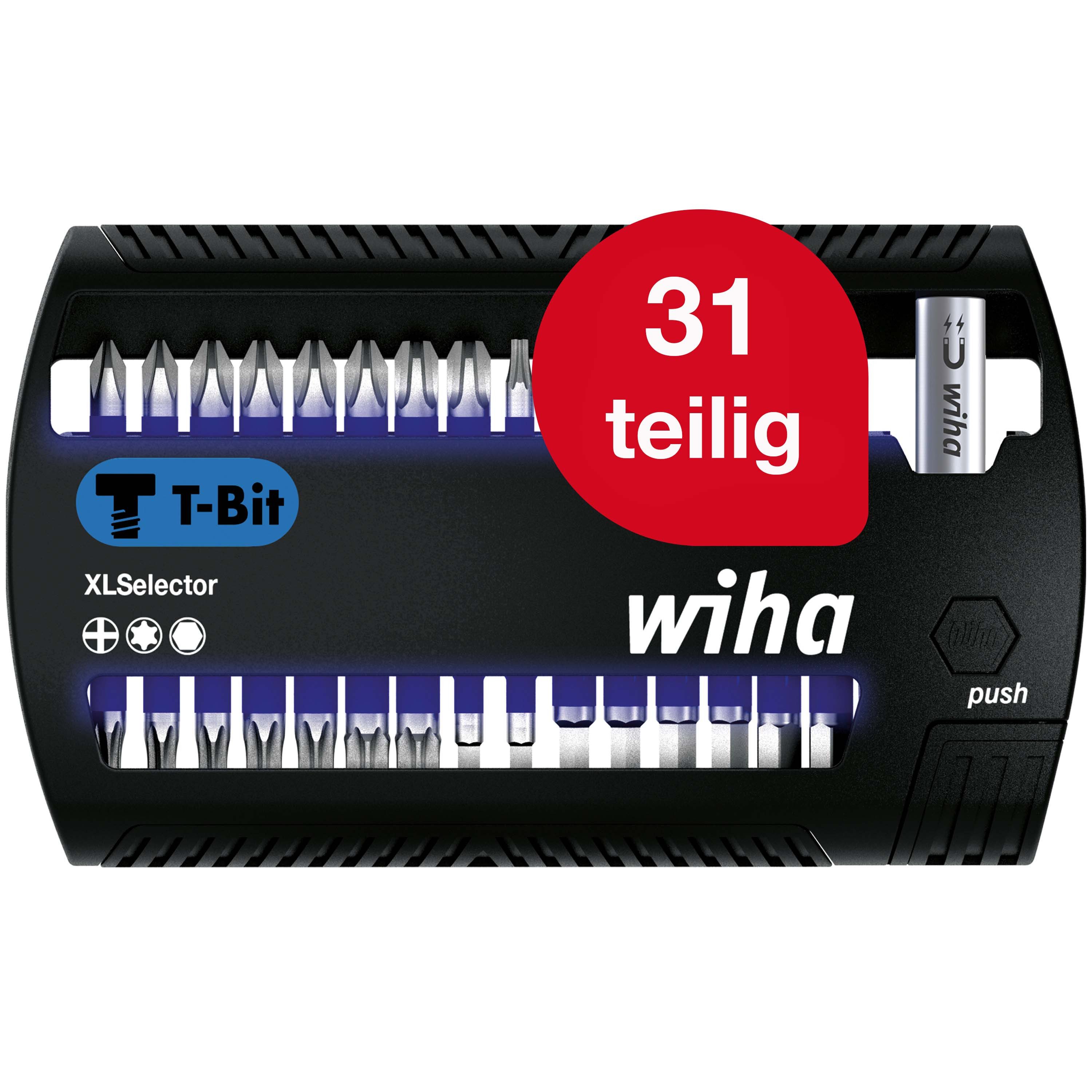 Wiha Bit-Set XLSelector (41830) - 32 tlg., T-Bit 25 mm PH, TORX, Sechskant 1/4" C6,3, magnetischer Bithalter