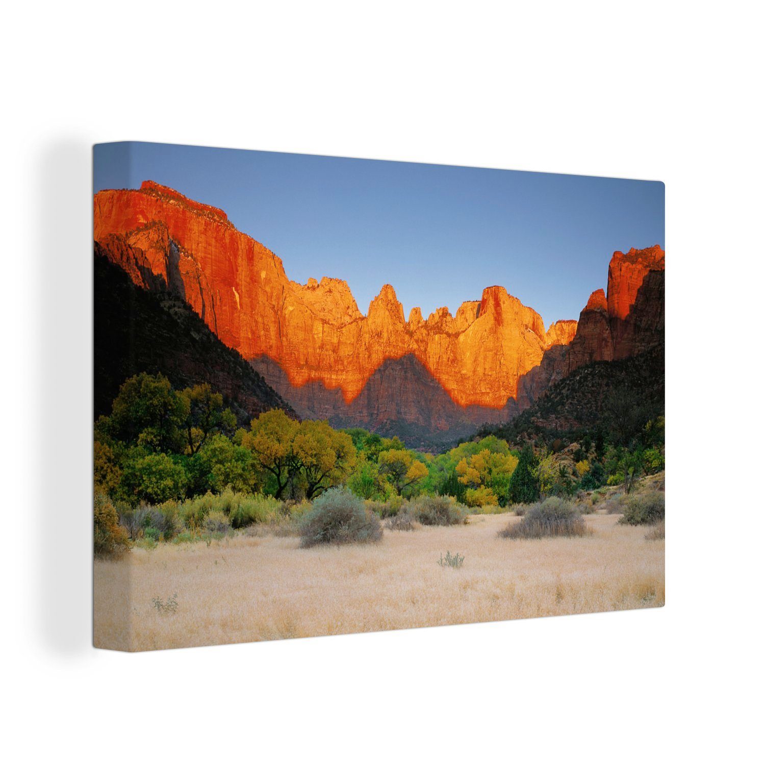 OneMillionCanvasses® Leinwandbild Ein großer Lichtfall in einem Tal des Zion National Park in Utah, (1 St), Wandbild Leinwandbilder, Aufhängefertig, Wanddeko, 30x20 cm