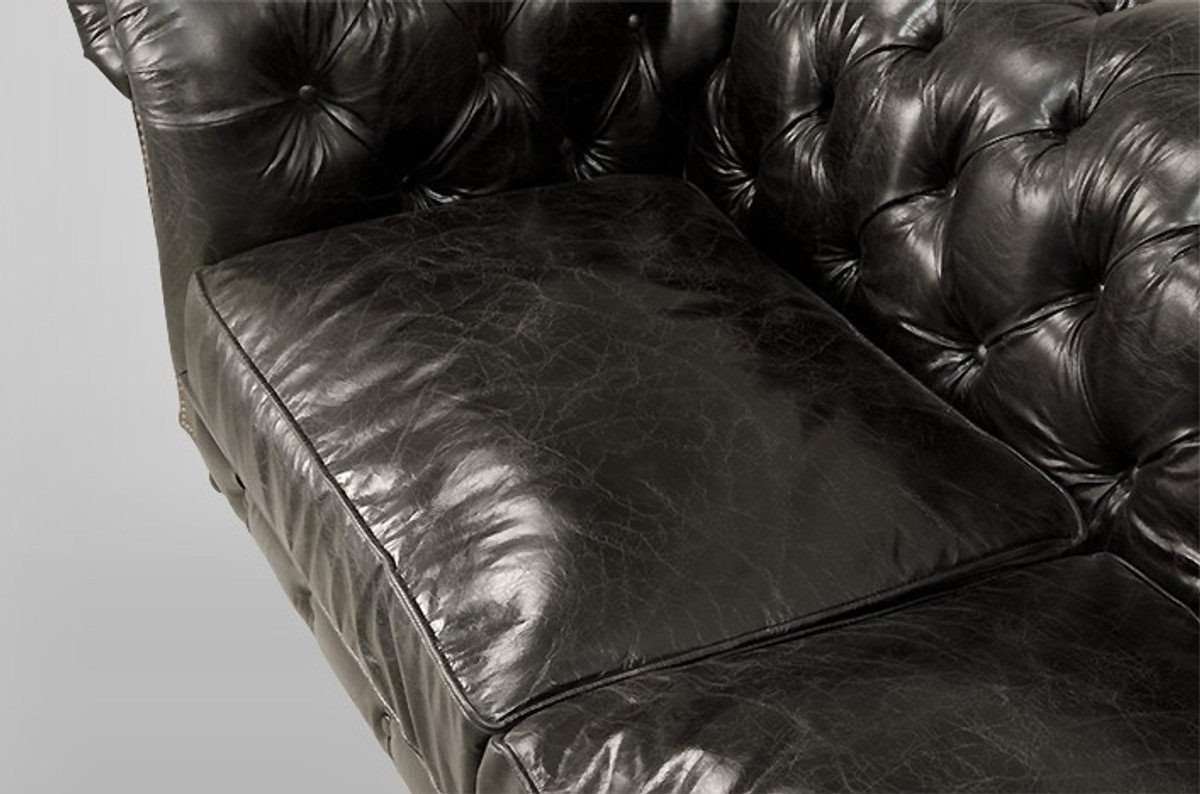 Casa Padrino Echt Leder Sofa Seater 2.5 Ebony Leder Chesterfield Chesterfield-Sofa von Vintage Luxus