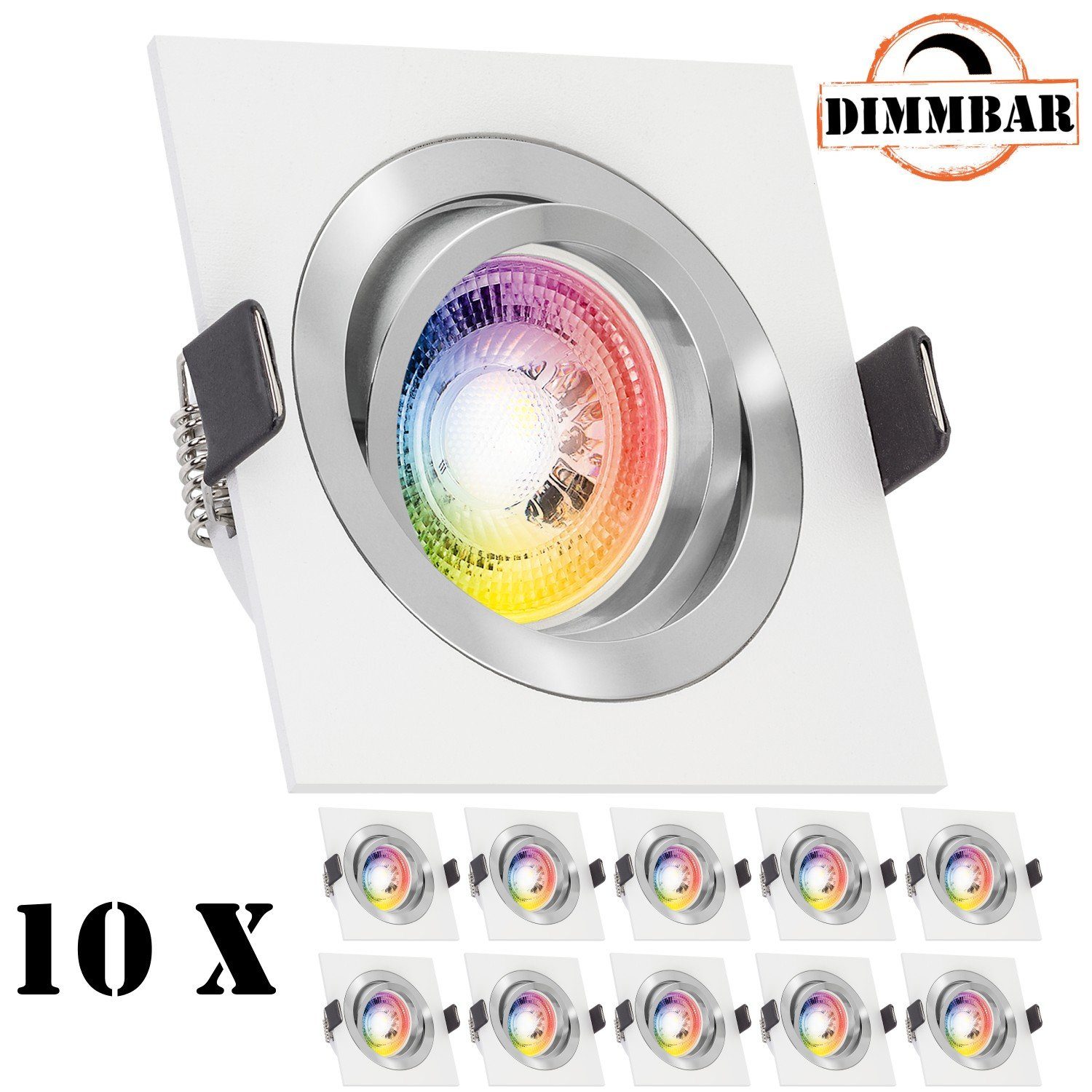 LEDANDO LED Einbaustrahler 10er RGB LED Einbaustrahler Set GU10 in weiß mit 3W LED von LEDANDO -