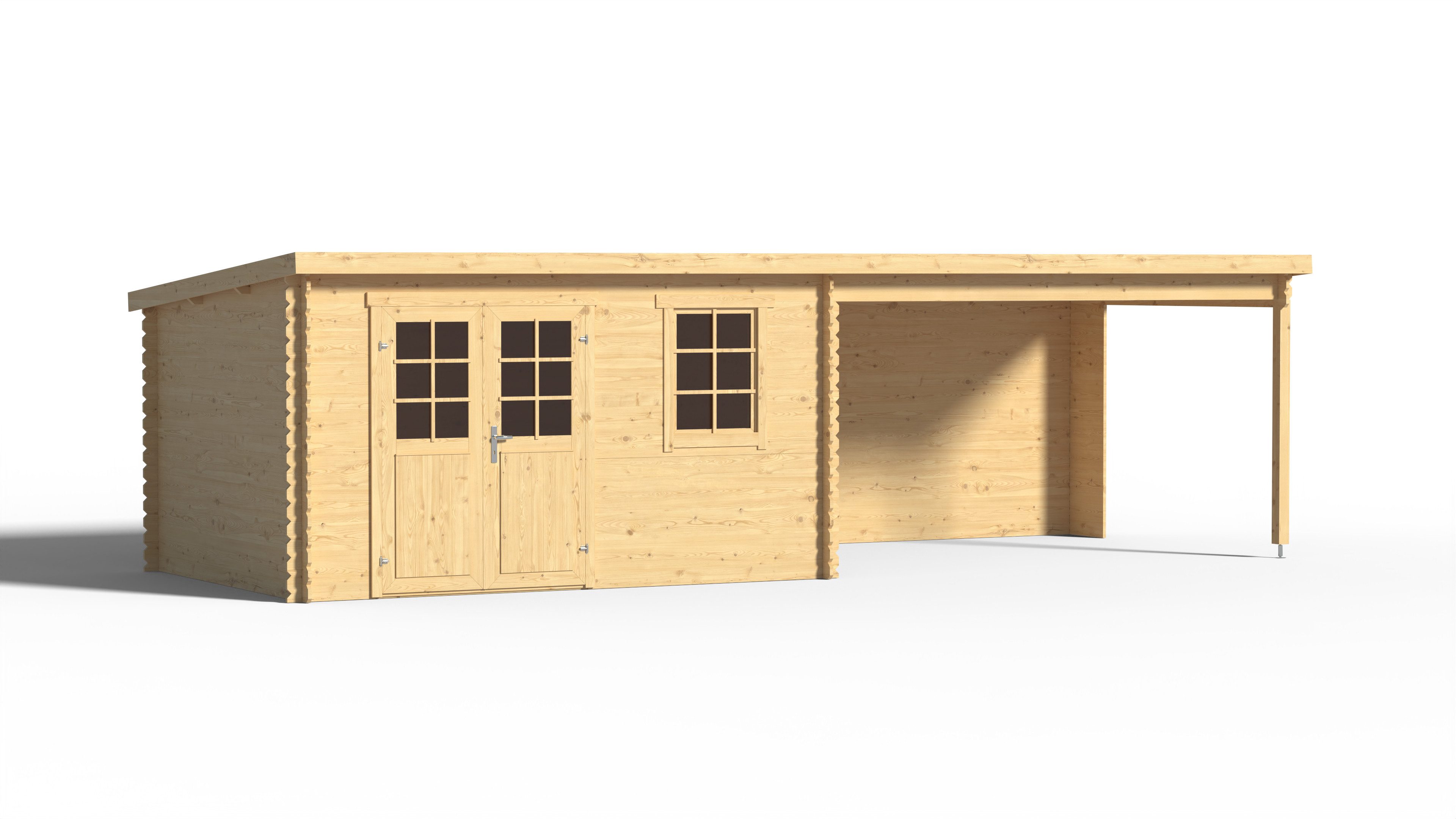 LASITA MAJA Gartenhaus Lasita Blockbohlenhaus Aida 28 mm natur m. Anbau, BxT: 780x314 cm, Anbaudach, 28 mm Wandstärke, Einzeltür mit Echtglas-Einsätzen