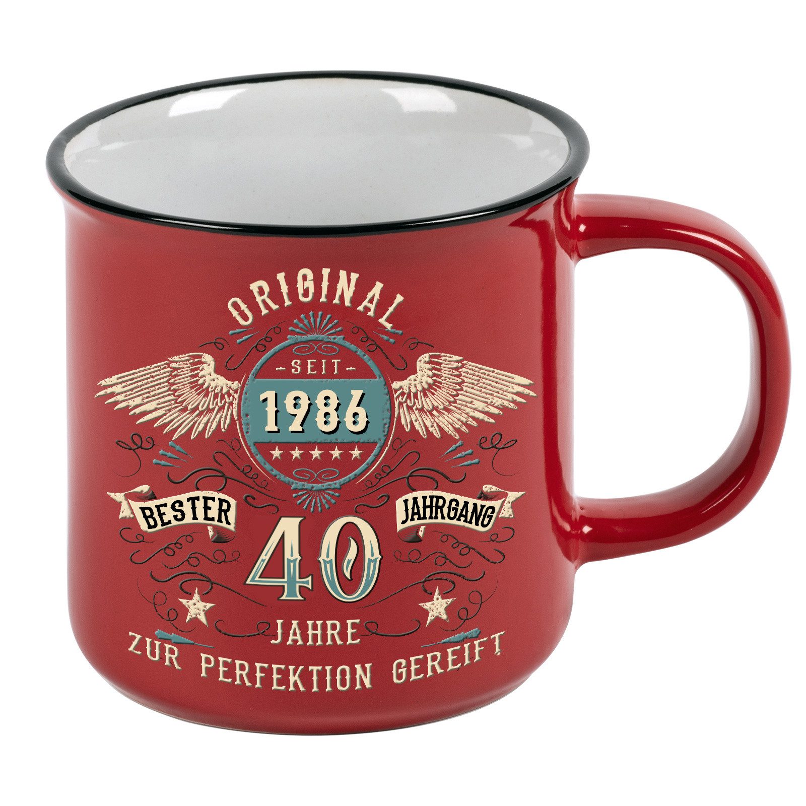 LOBO NEGRO® Tasse als Geschenk zum 40. Geburtstag Jahrgang 1986, Keramik, im Geschenkkarton