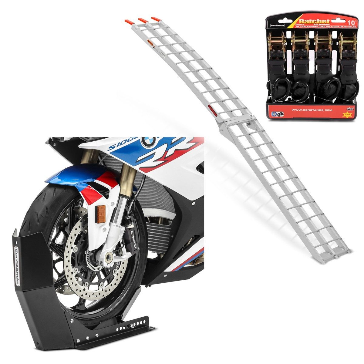 Motorradheber Set: Auffahrrampe Alu CS2 + Motorradwippe Easy Fix klappbar max. 340kg