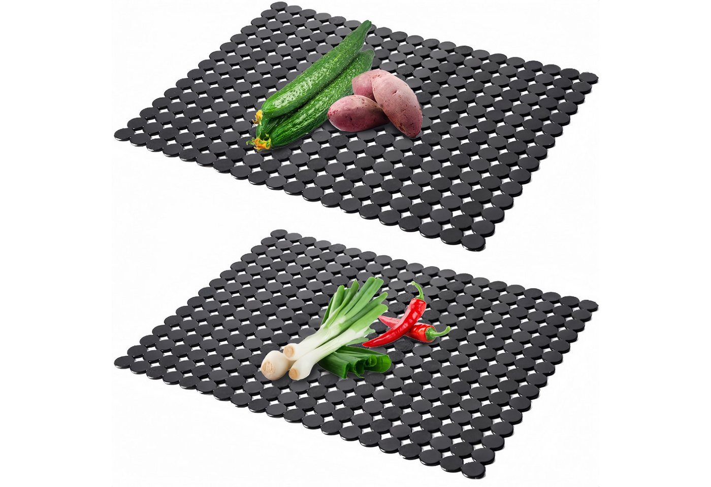 FOUORTUNATE-BEE Abtropfmatte Spülbeckenmatte für Küchenspüle, 2er-Set, 40 × 30 cm, Verstellbare Spülbecken-Schutzmatten aus Kunststoff, Schwarz