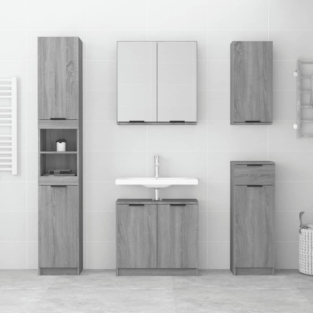 vidaXL Badezimmer-Set 5-tlg. Badmöbel-Set Grau Sonoma-Eiche günstig online kaufen
