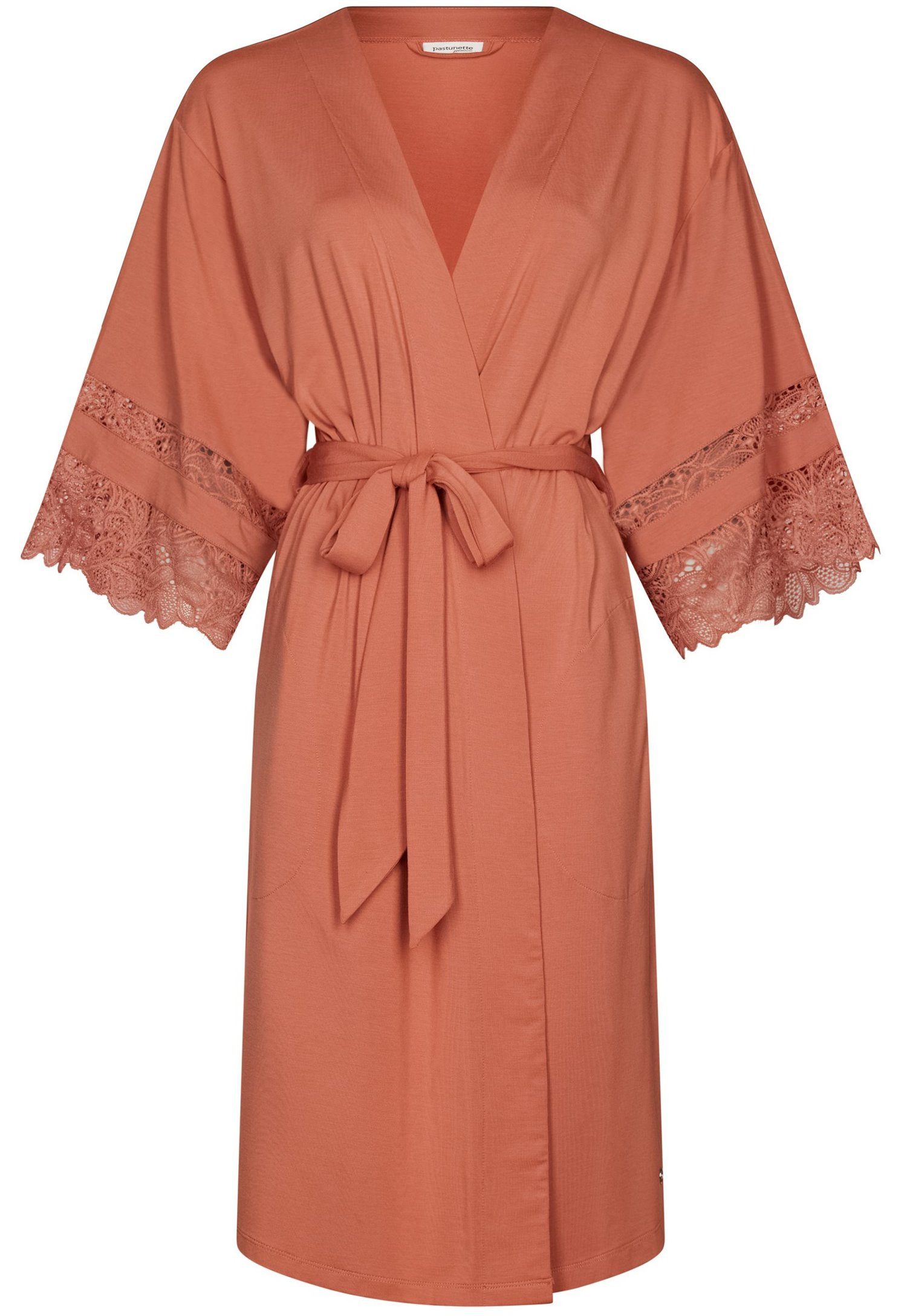 Pastunette Kimono Damen Morgenmantel mit Spitze, Midi, Modalmischung, Kimonokragen, Gürtel, Edles Design