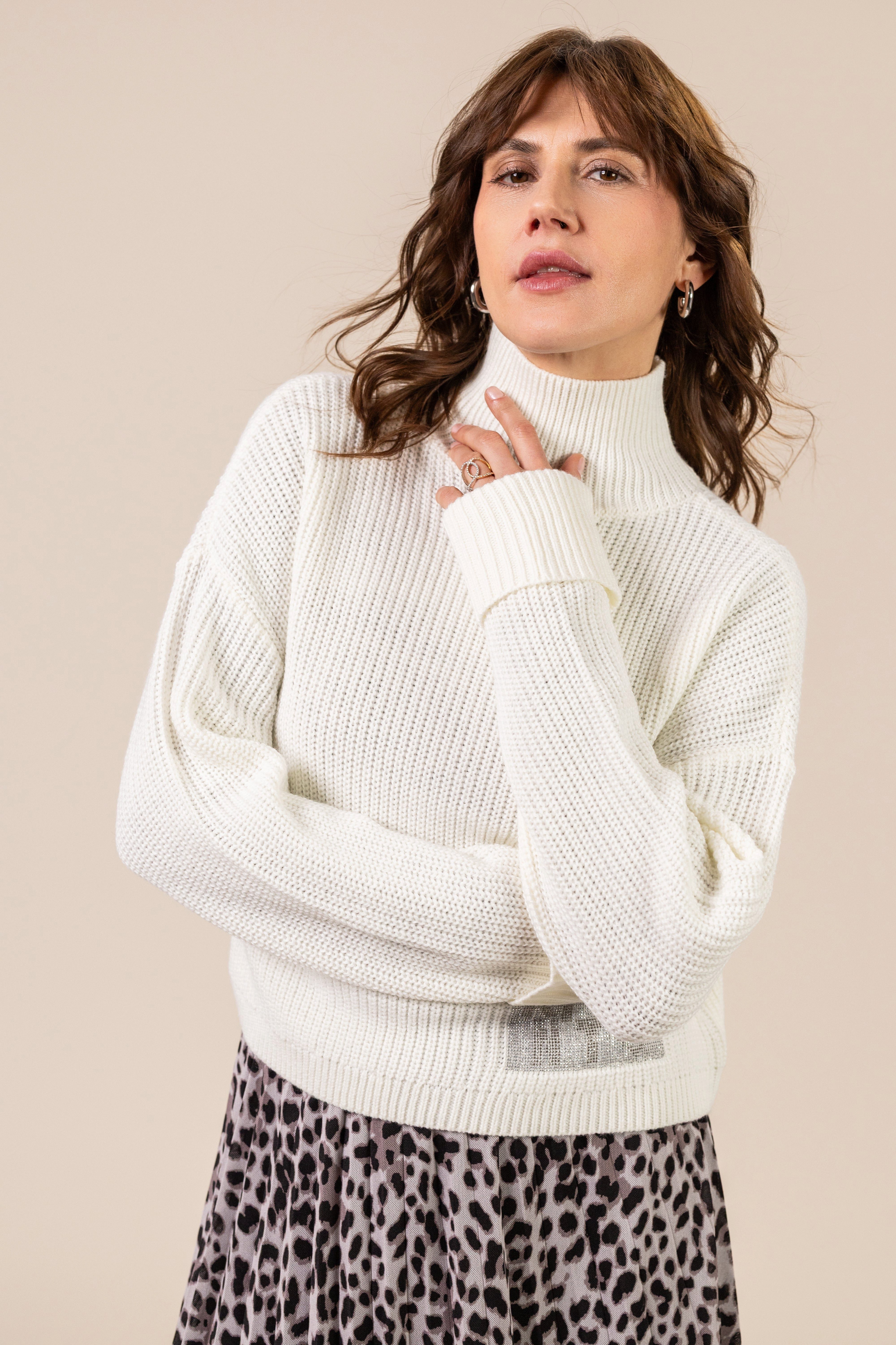 Cassis Strickpullover Damen Grobstrick Rollkragenpullover mit Merinowolle & Glanzdetail