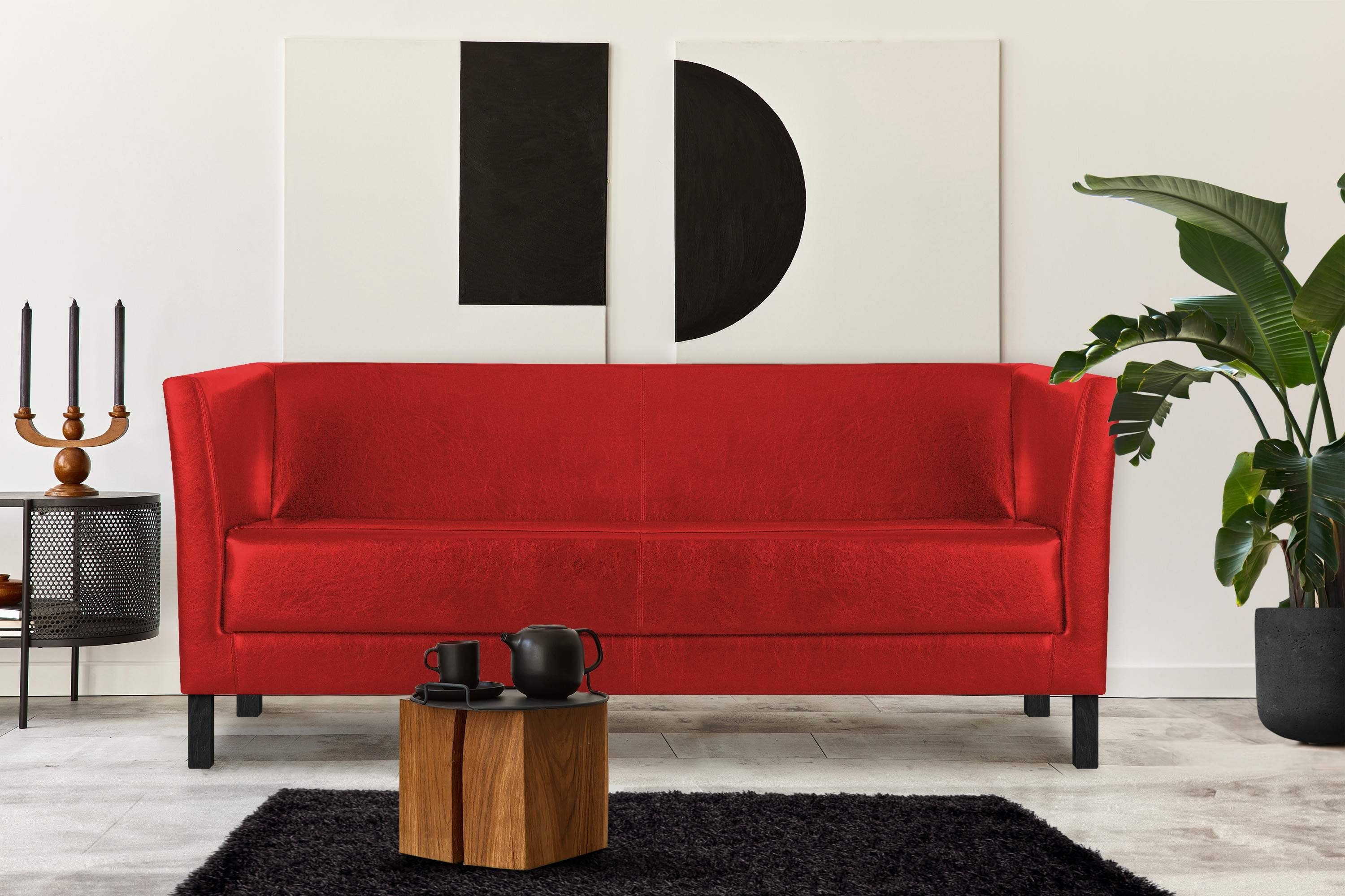 1 weiche und 3 rot Sitzer, Konsimo Sofa Kunstleder hohe Rückenlehne, Teile, Sofa hohe rot Sitzfläche ESPECTO | Beine,