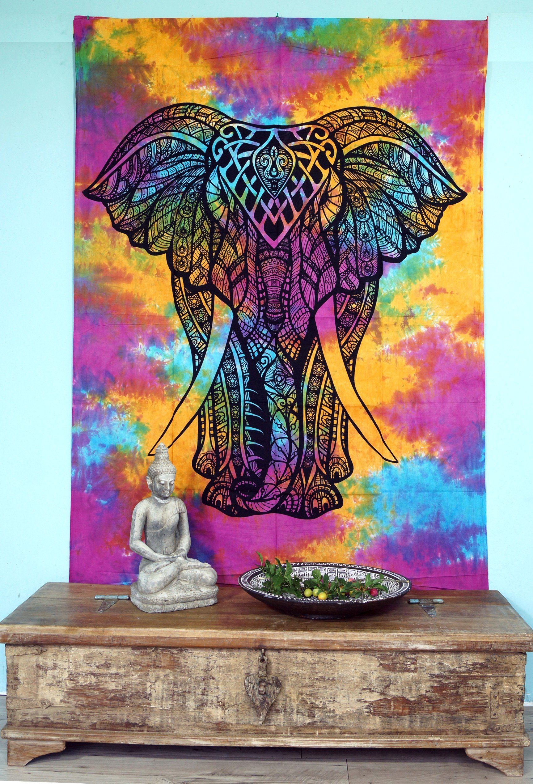 Tagesdecke Boho-Style Wandbehang, indische Tagesdecke Elefant / -.., Yogi Guru-Shop Regenbogen Chakra