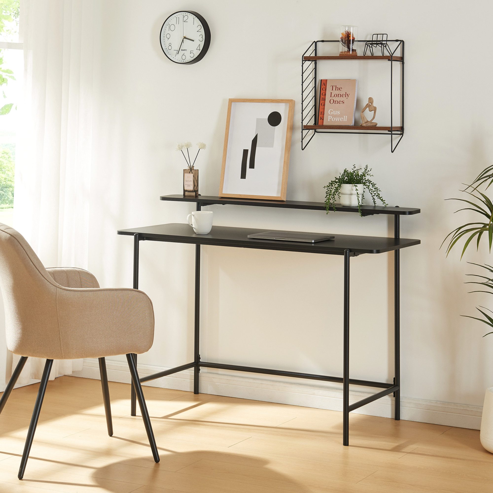 en.casa Schreibtisch, »Samnanger« mit oberer Ablage 120 x 55 x 88 cm Schwarz