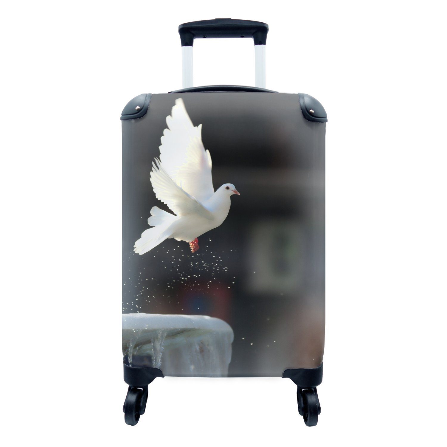 Rollen, - Reisetasche für Reisekoffer Weiß, Ferien, Handgepäck Vogel MuchoWow Handgepäckkoffer mit Trolley, Taube 4 rollen, -