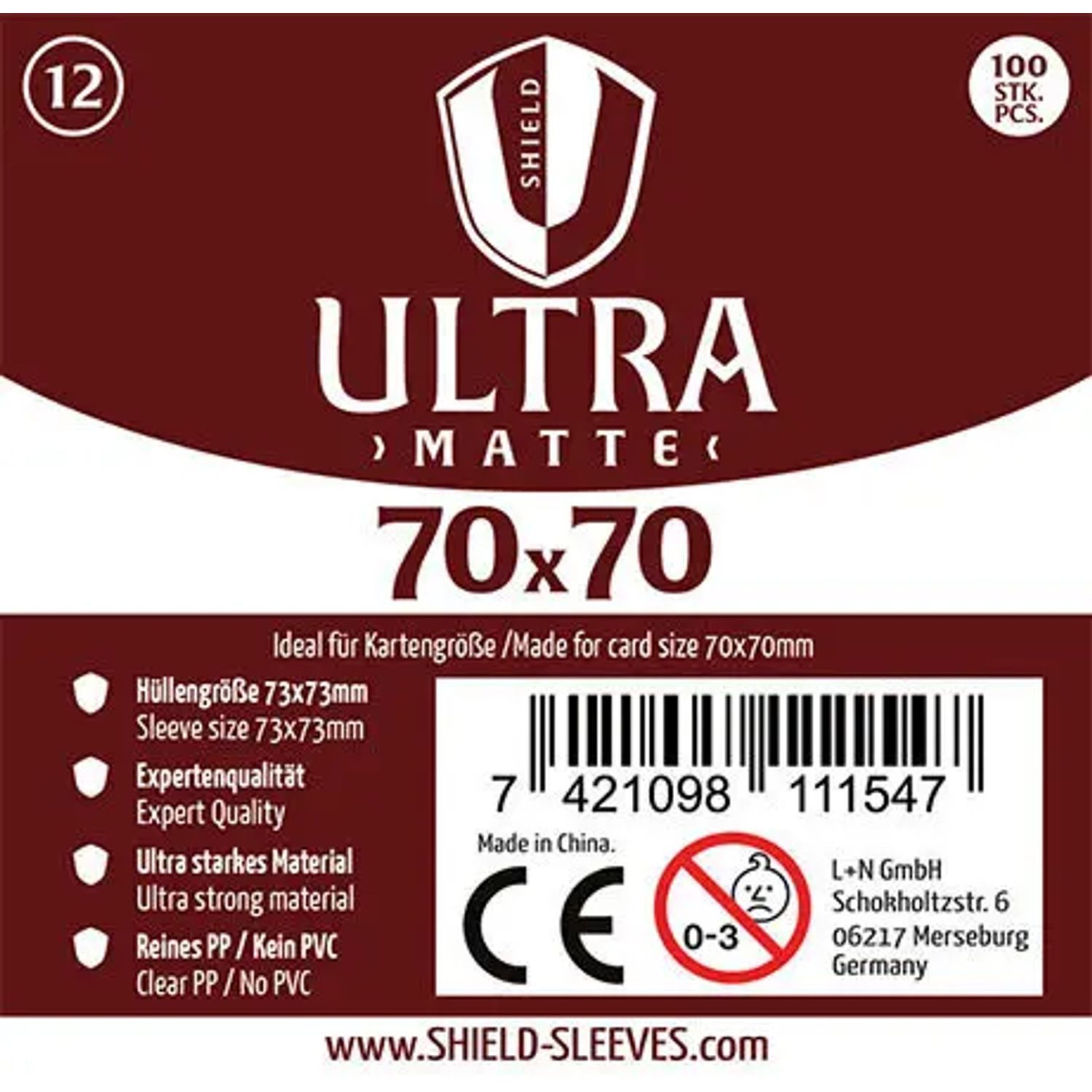 SHIELD Spiel Shield Ultra Matte 12 - 100 Super Sleeves für Kartengröße 70 x 70 mm