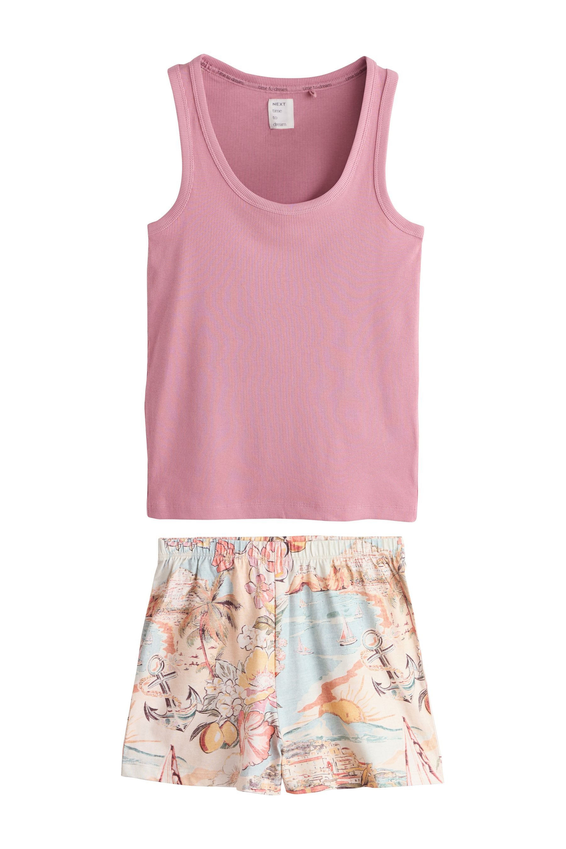 Next Pyjama Schlafanzug mit geripptem Trägertop und Shorts (2 tlg)