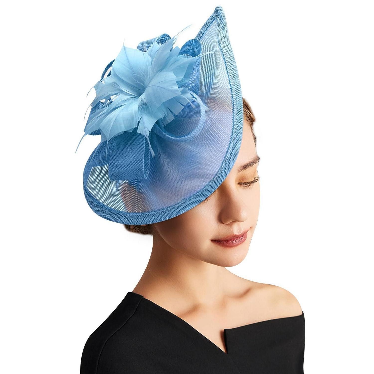 LuxusKollektion Trilby Fascinator Pillbox Schleier Stirnband 1 Pc Feather Flower-light Blue