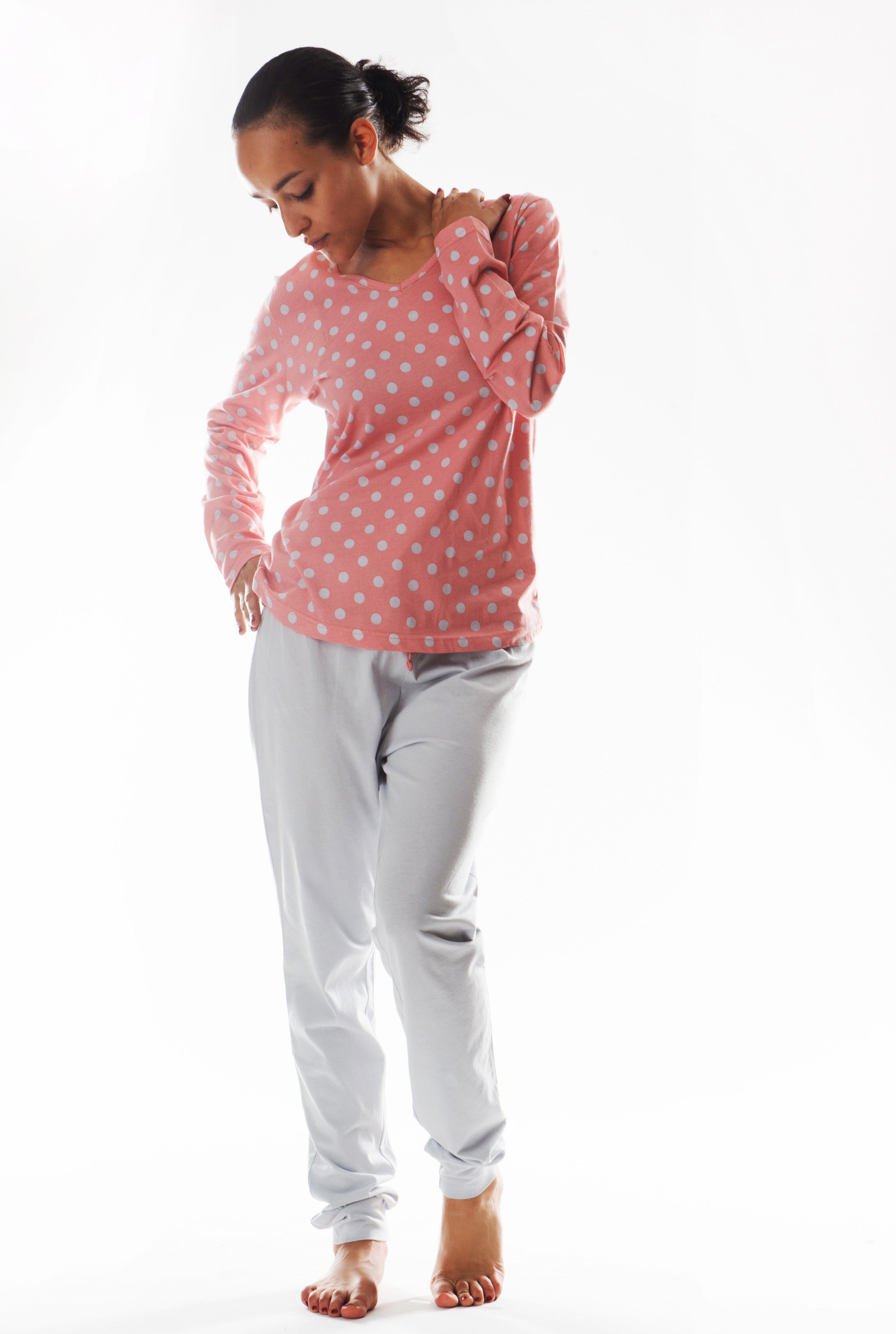 aus Pyjama reiner Consult-Tex Pyjama (Packung) rosa/grau DW990G Baumwolle Schlafanzug Damen