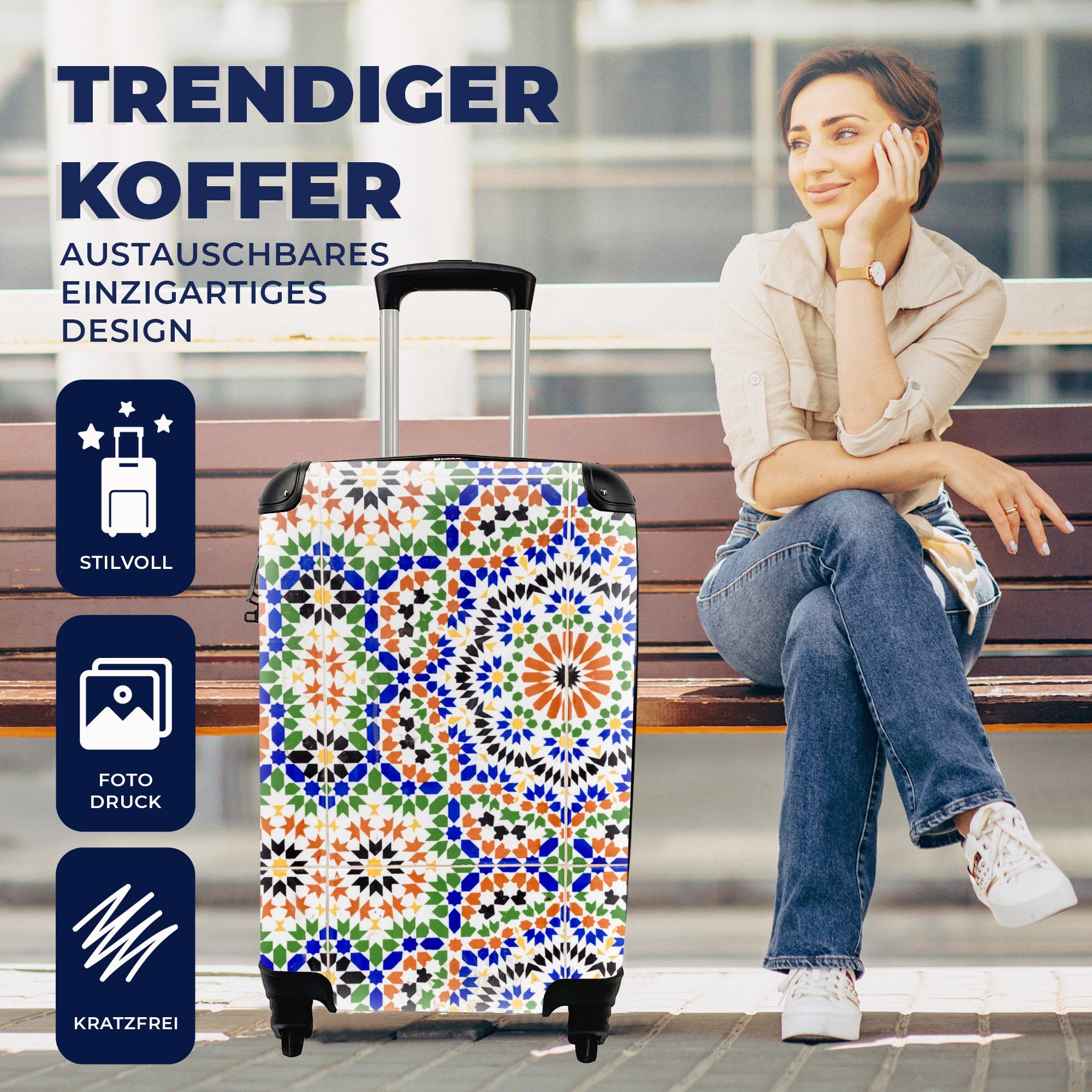 für verschiedenen Ein rollen, Handgepäckkoffer mit Handgepäck Reisetasche Ferien, Reisekoffer Mosaikdetail MuchoWow Trolley, vielen Rollen, Formen, 4 mit