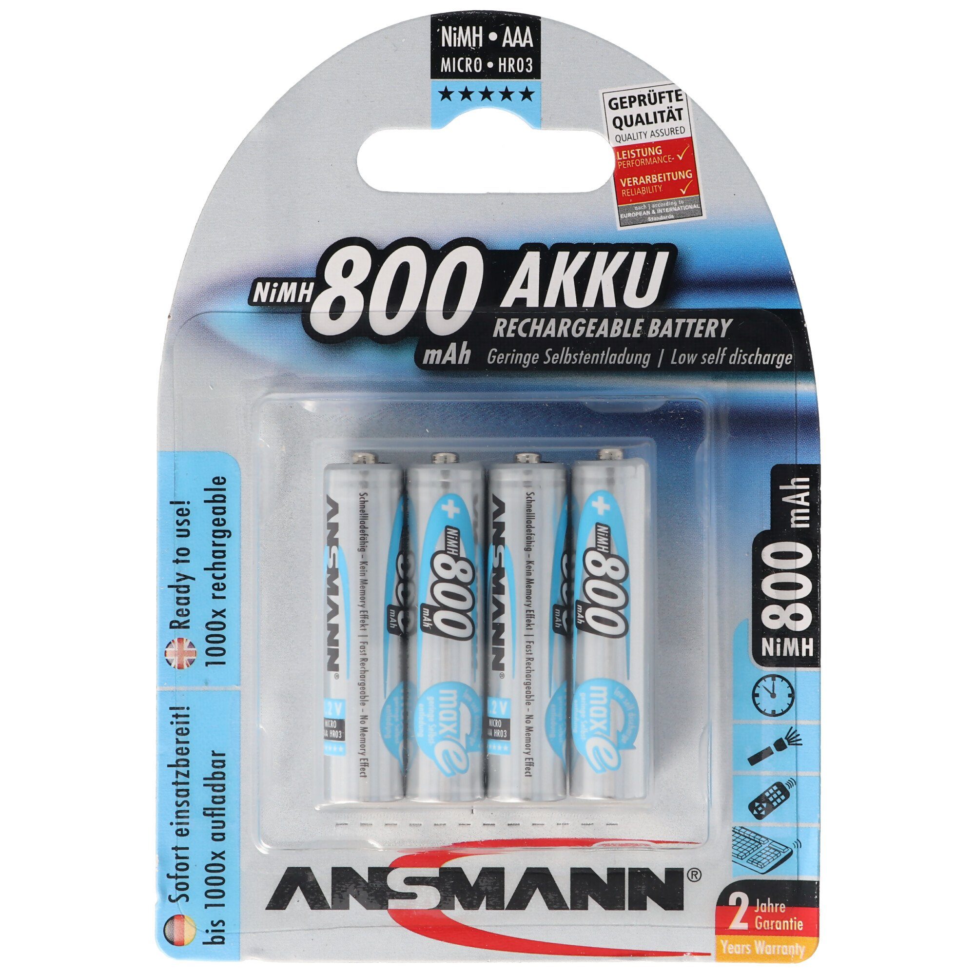 ANSMANN® Ansmann maxE Micro AAA Akku im 4er Blister Akku 800 mAh (1,2 V)
