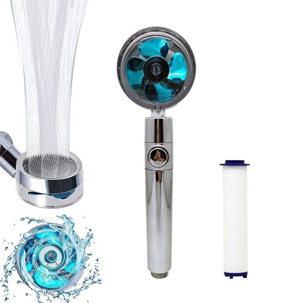 XDeer Handbrause Hochdruck Turbo Duschkopf mit Propeller und Baumwollfilter, 360°Drehbar,mit Druckerhöhung,universell passend,Wassersparende Blau | Handbrausen