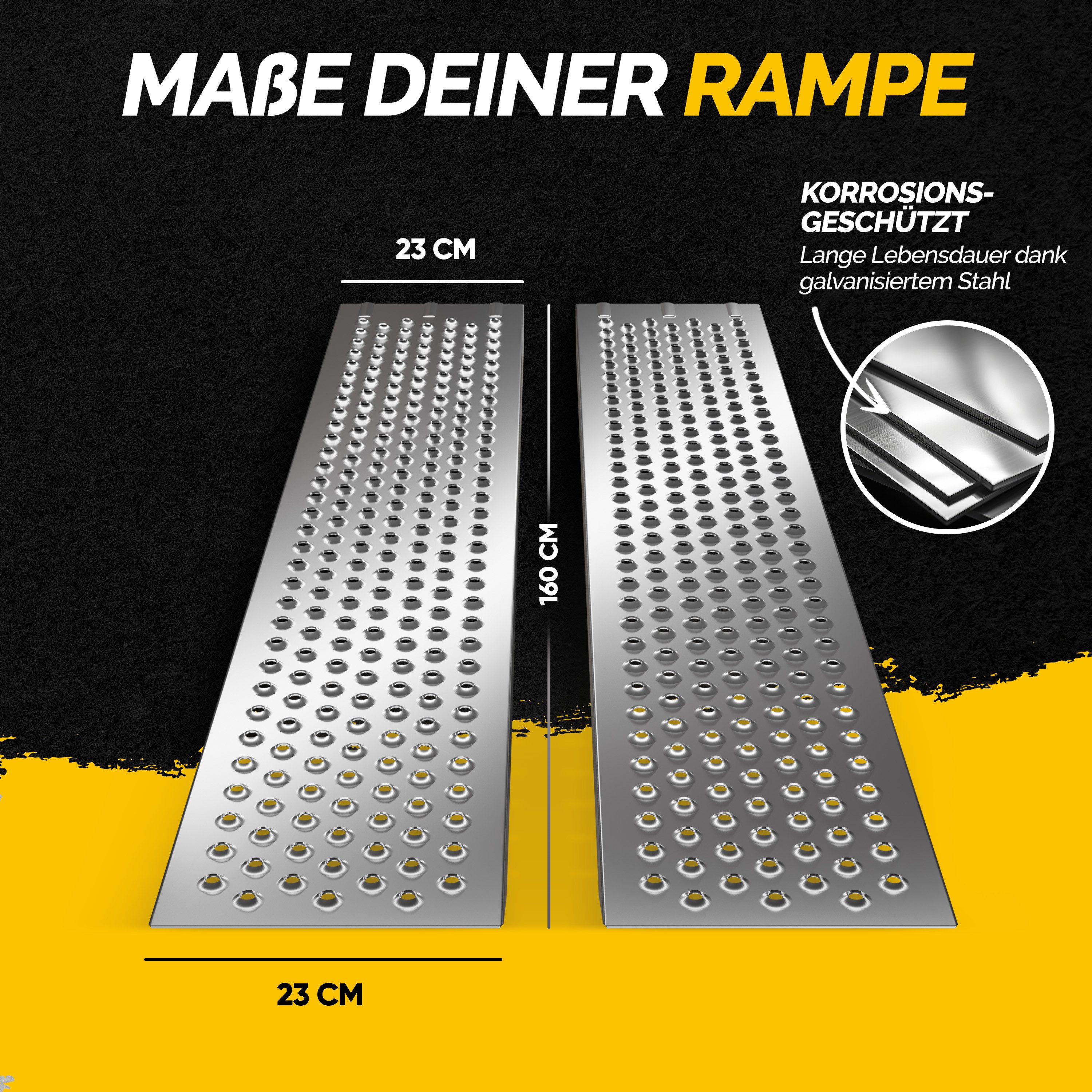 monzana Auffahrrampe MZAR200 (2-St), 400kg Laderampe verzinkter Stahl rutschfeste Oberfläche Laderampe PKW – Bild 5 von 5