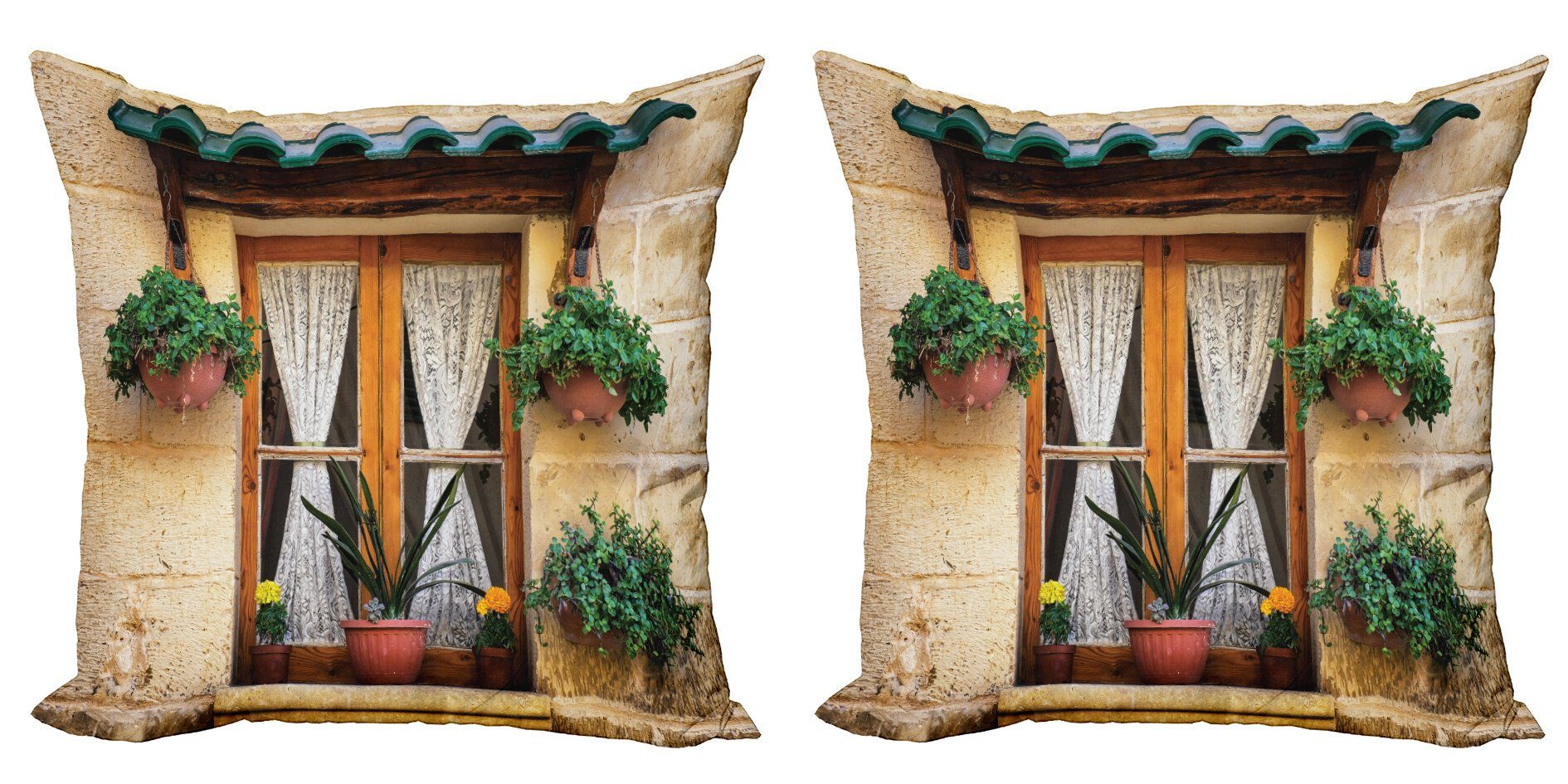 Kissenbezüge Modern Accent Doppelseitiger Digitaldruck, Abakuhaus (2 Stück), Rustikal Altes Fenster und Blumen