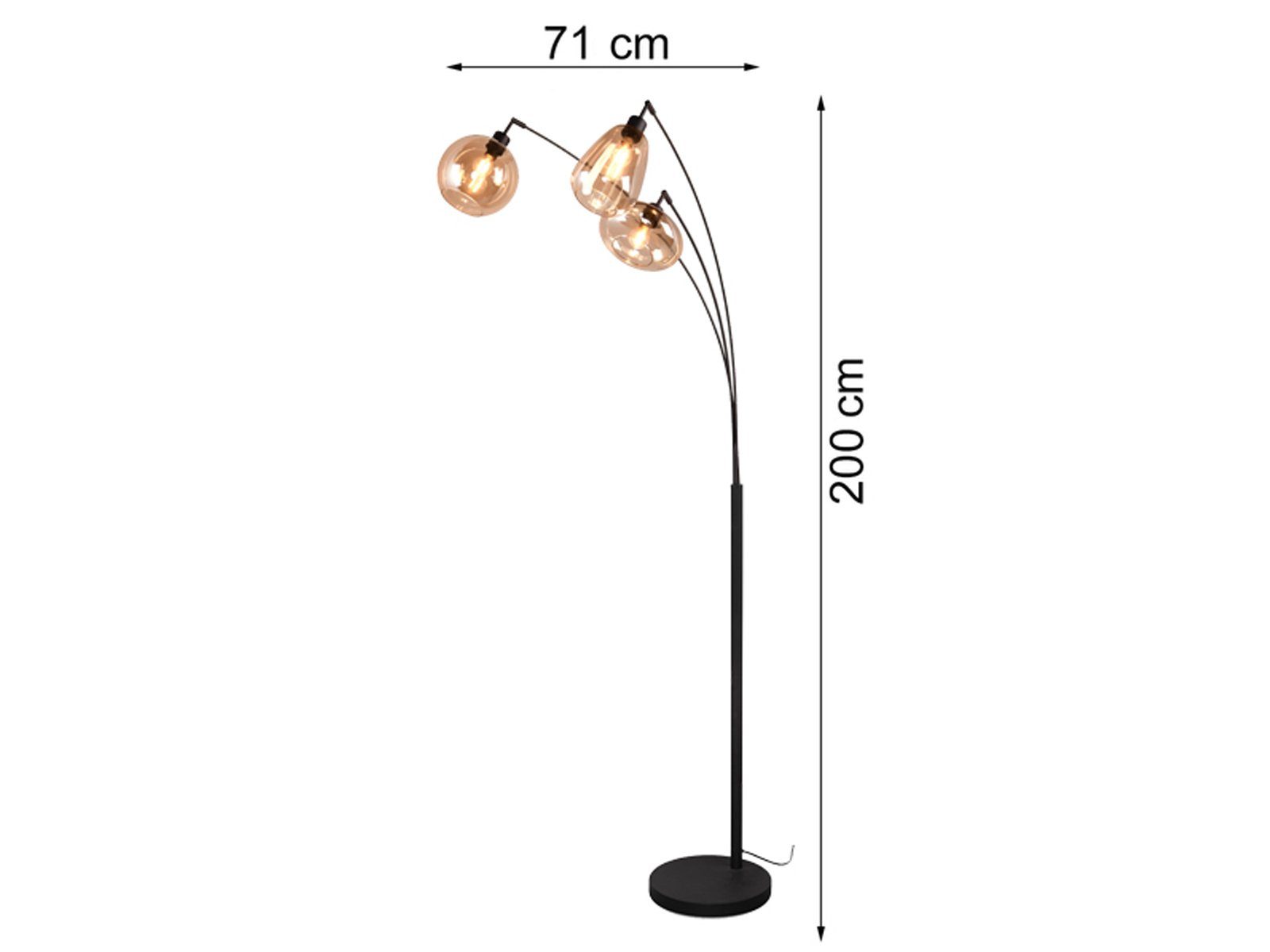 TRIO Leuchten LED Stehlampe, Dimmfunktion, LED wechselbar, warmweiß, ausgefallene moderne groß-e mit 3x Glas Lampenschirm für Ecke H: 200cm