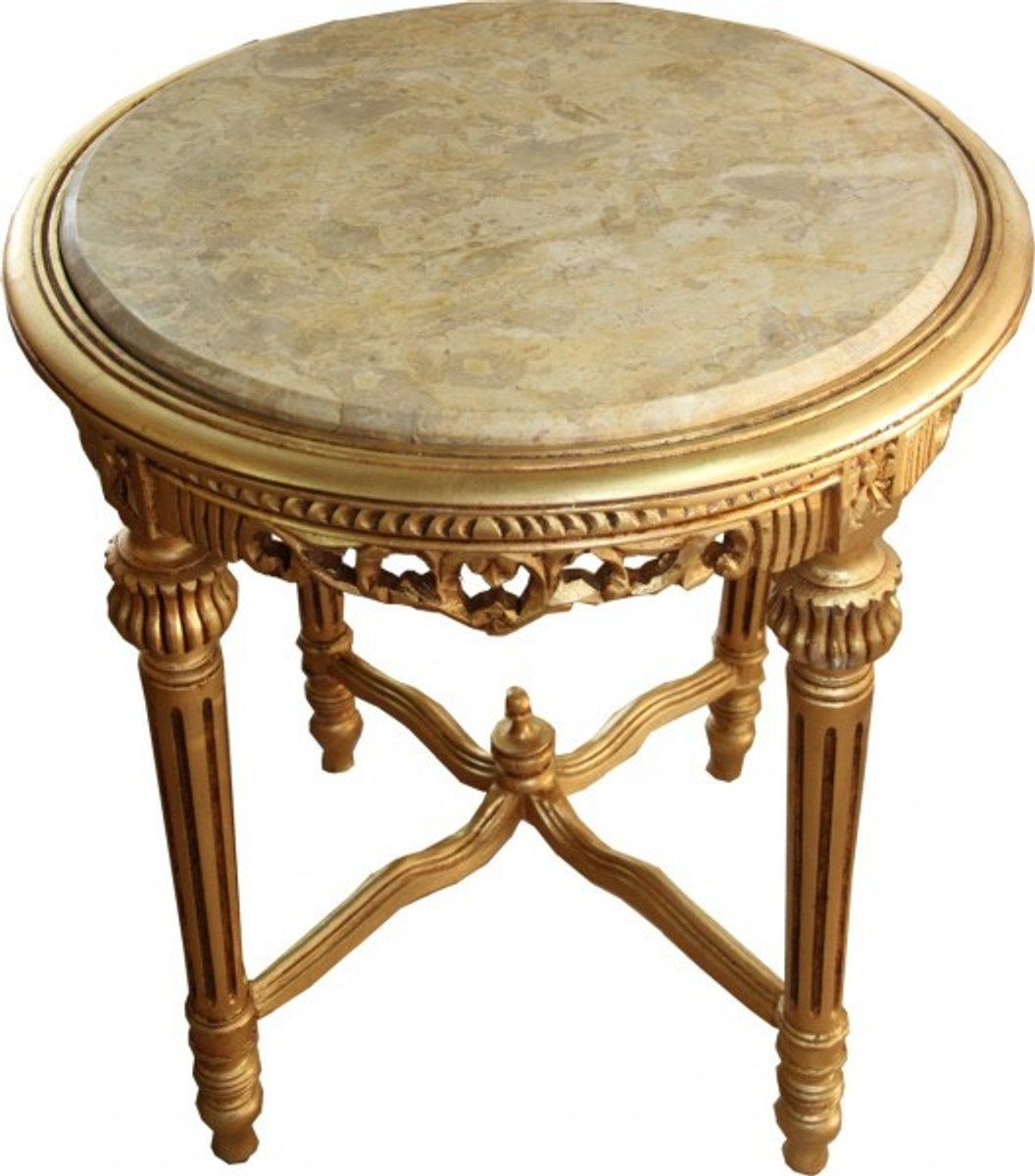Casa Padrino Beistelltisch Großer Barock Beistelltisch Rundtisch mit Marmorplatte Gold / Creme - Antik Stil Tisch Möbel H 71 cm B 63 cm