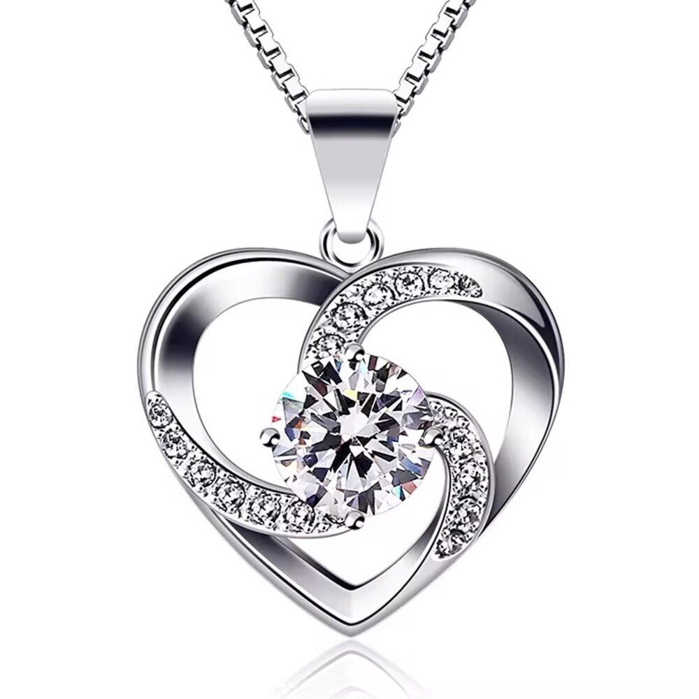 Kette mit Anhänger Damen Love Herz Anhänger Halskette Zirkonia 925 Silber