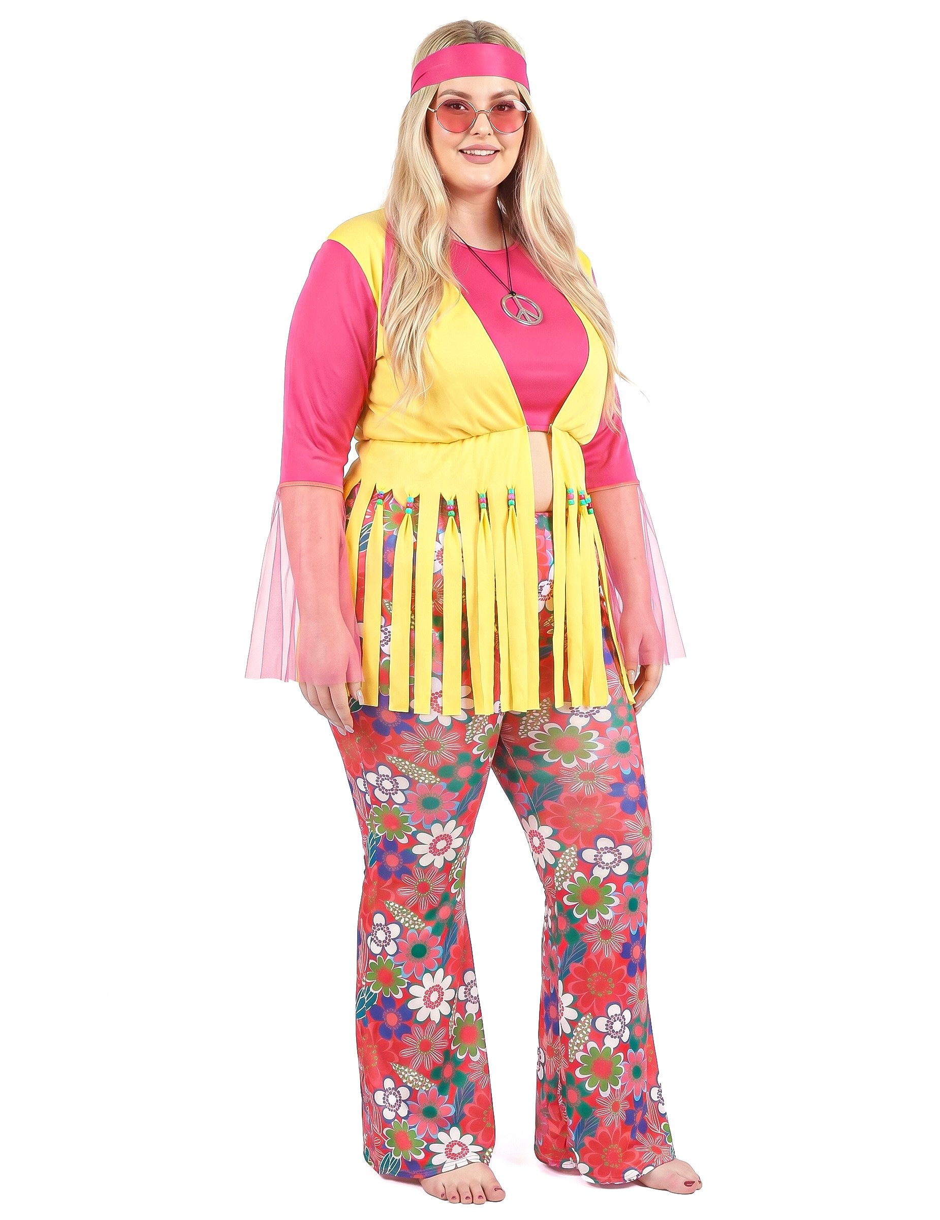 JADEO Kostüm Plus Size Hippie Kostüm für Damen rosa