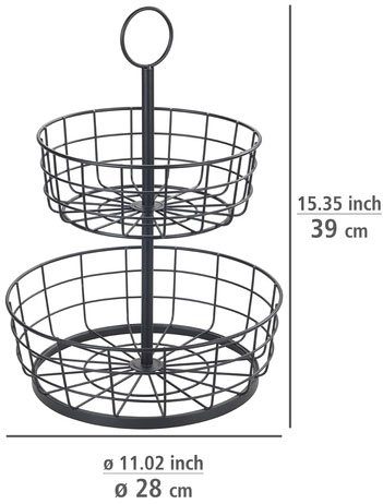 WENKO Etagere Multi-Korb-EtagÃ¨re, Metall, moderne Gemüse- und Obstschale mit Griff, 2-stöckiger Obstkorb