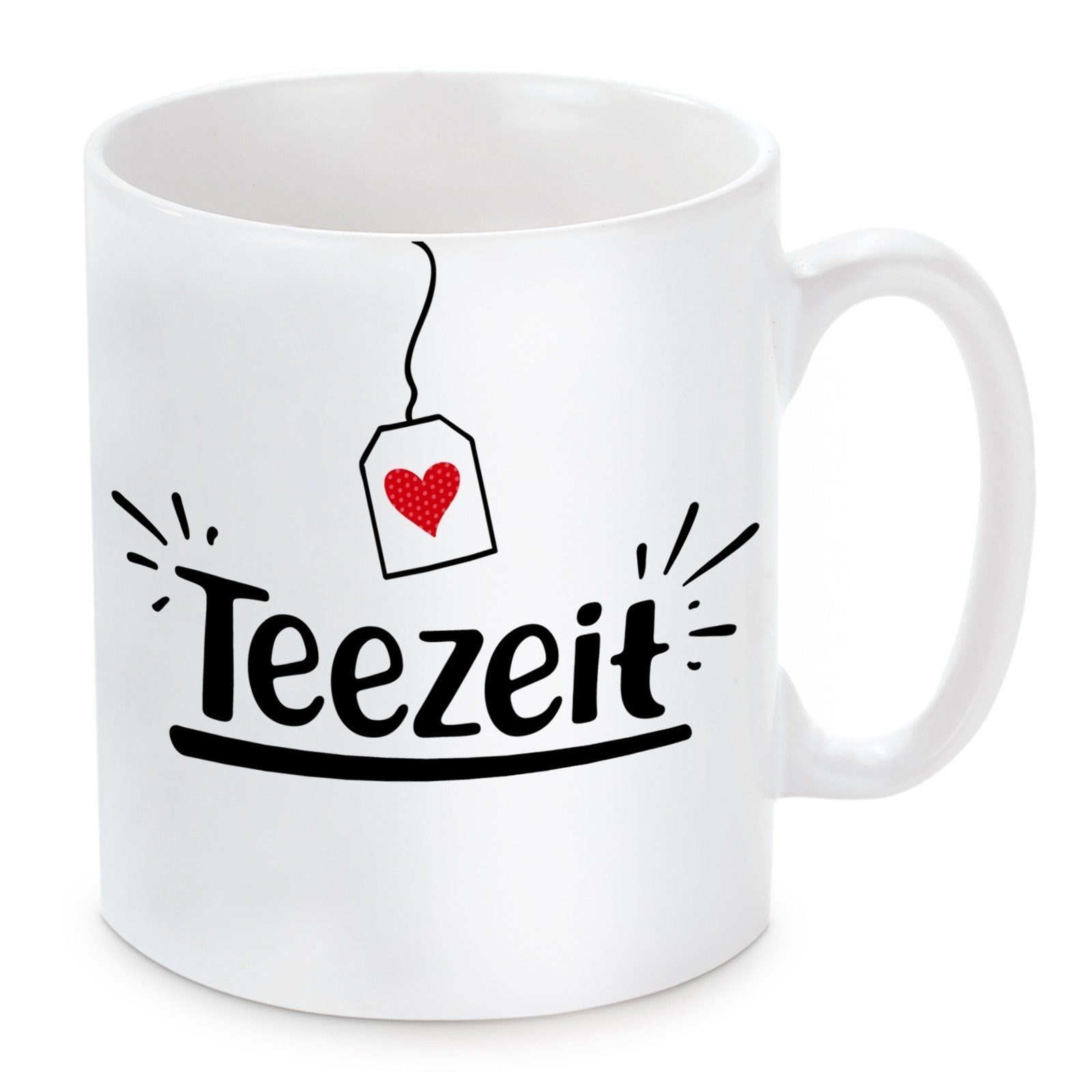 Herzbotschaft Tasse Kaffeebecher mit Motiv Teezeit, Keramik, Kaffeetasse spülmaschinenfest und mikrowellengeeignet
