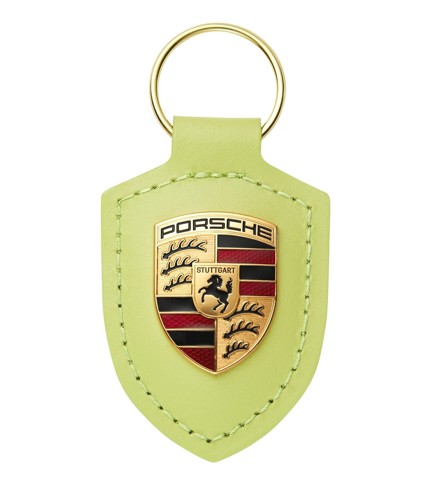 Porsche Schlüsselanhänger Wappen Leder Cartagena gelb metallic Anhänger key ring