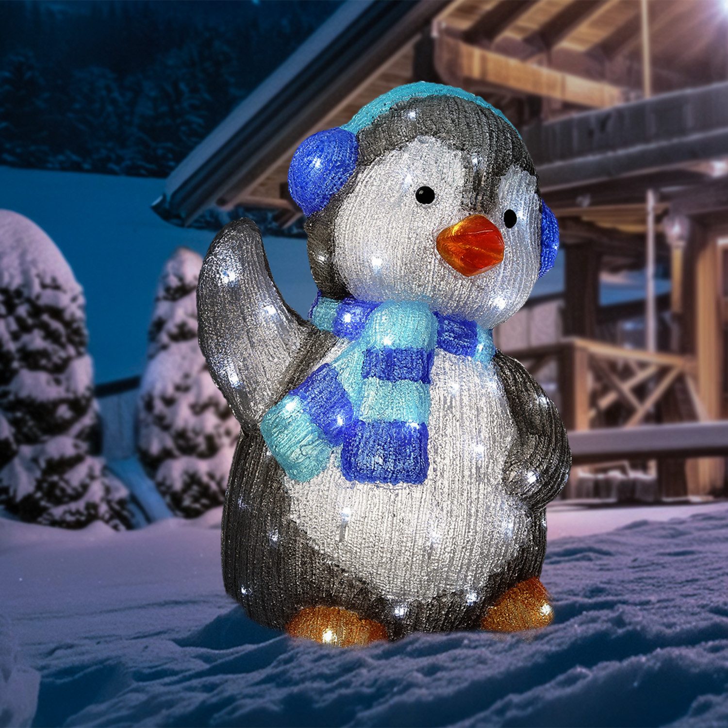 MARELIDA LED Dekofigur LED Pinguin mit Ohrenwärmer Acrylfigur Außen Weihnac günstig online kaufen