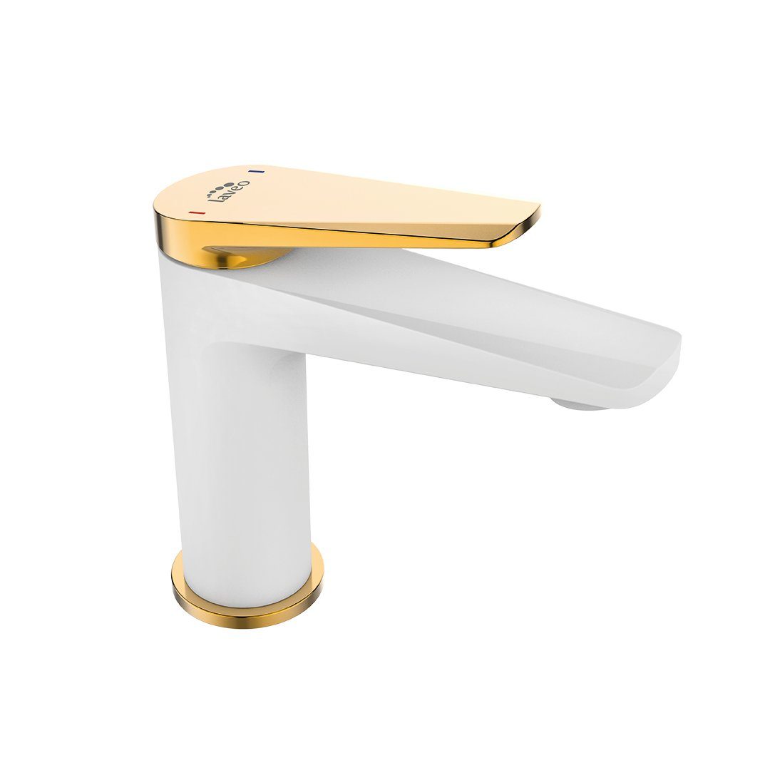 KOLMAN Waschtischarmatur RUBIO Waschbecken Wasserhahn Kleine Mischbatterie mit Click-Clack in Weiß Weiß-Gold