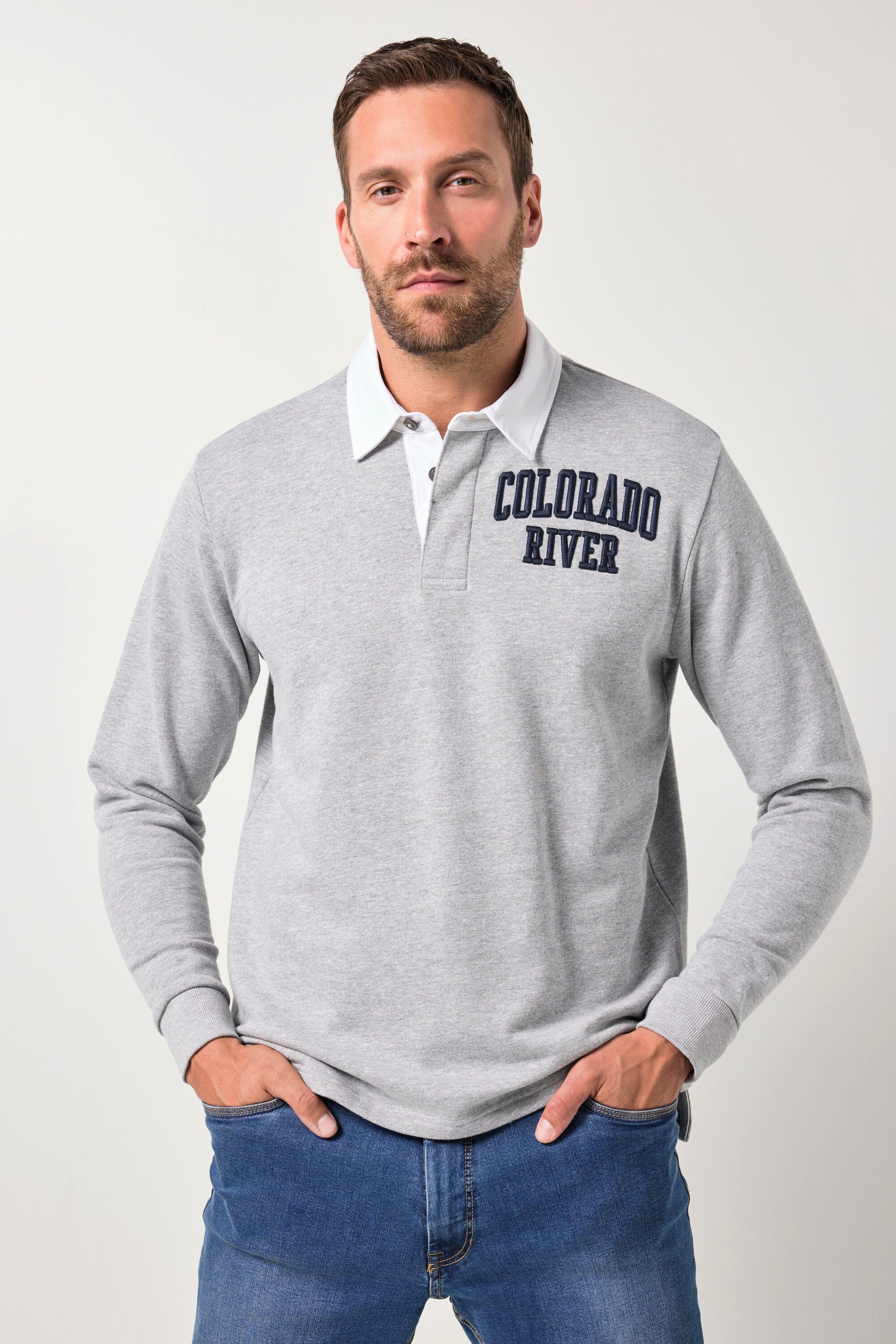 Sweatshirt Rugby-Sweater 3D Brust-Stick Kontrastkragen