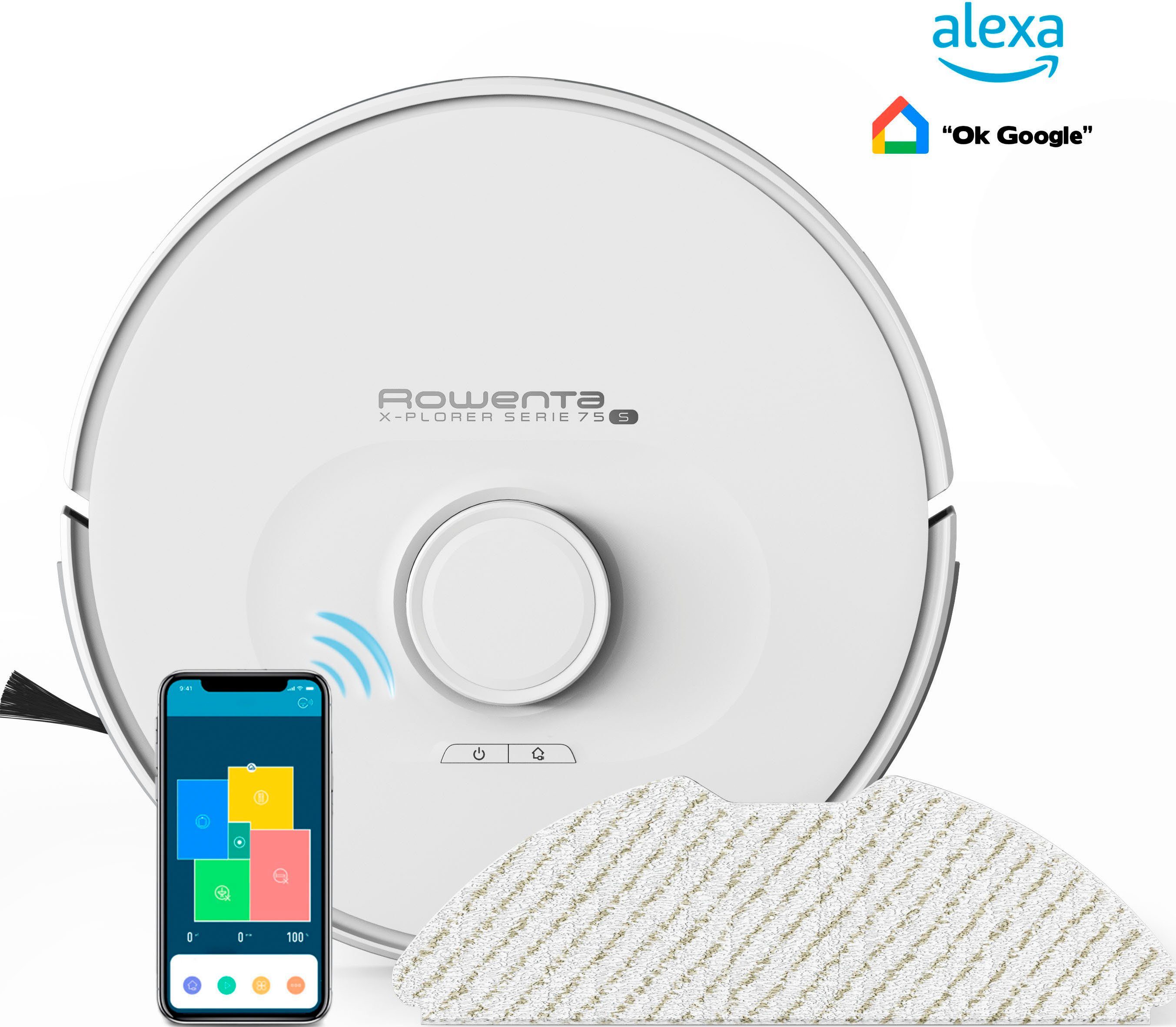 Rowenta Вакуумний робот mit Wischfunktionund Absaugstation RR8567 X-Plorer Serie 75, ultra-präzise Laser-Navigation, saugen und wischen, 4-in-1 Reinigung