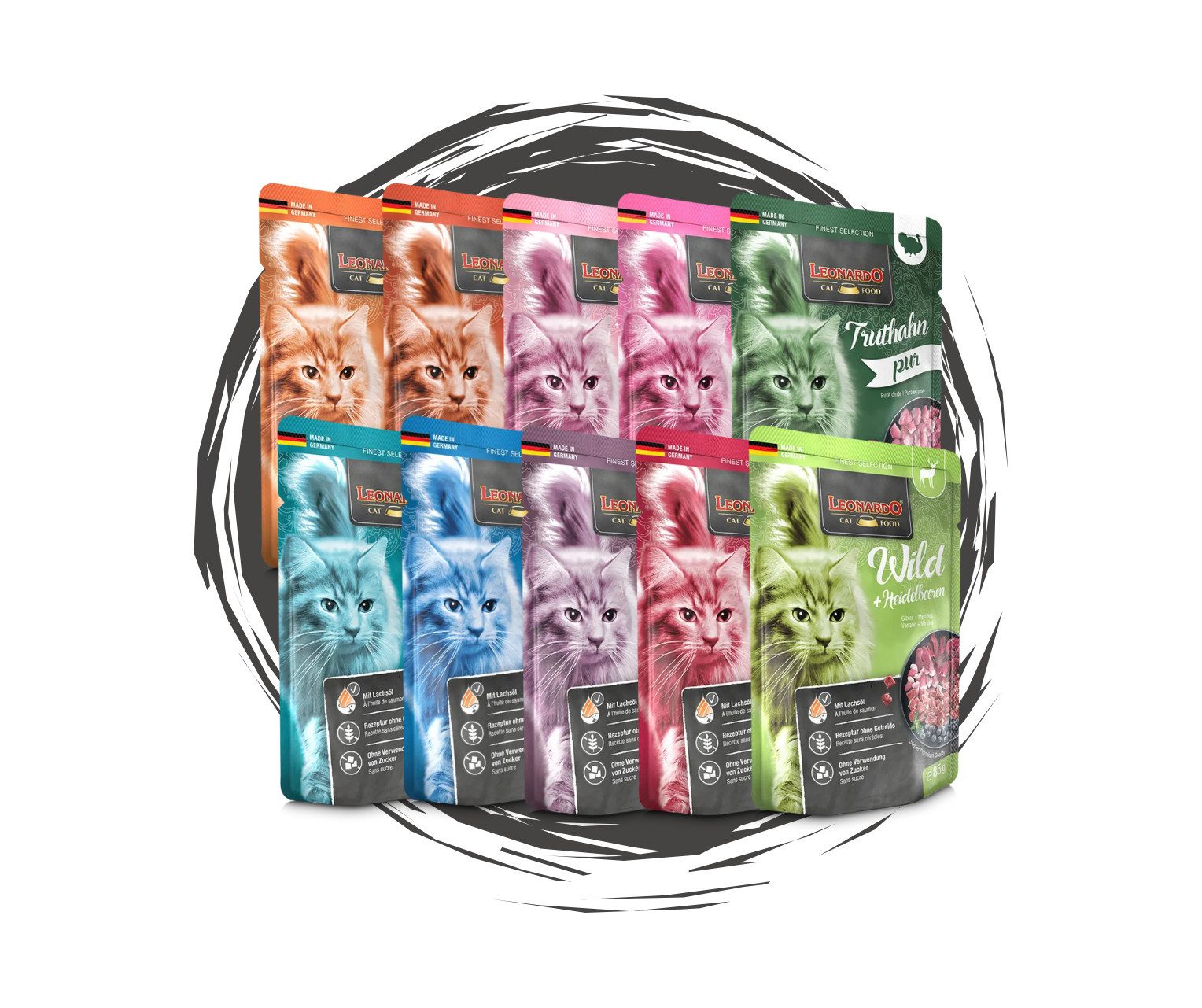 Leonardo Catfood Frischebeutel Bundle - verschiedene Sorten im parktischen Mixpaket Mix 2 (24x85g), Nassfutter für: Katzen
