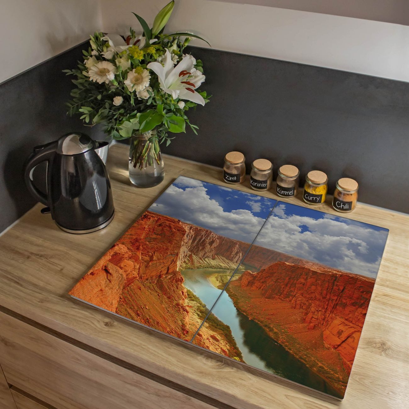 banjado Herd-Abdeckplatte zweiteilig aus Glas mit Motiv Grand Canyon, (gehärtet, 2 tlg., inkl. selbstklebende Gummifüßchen)