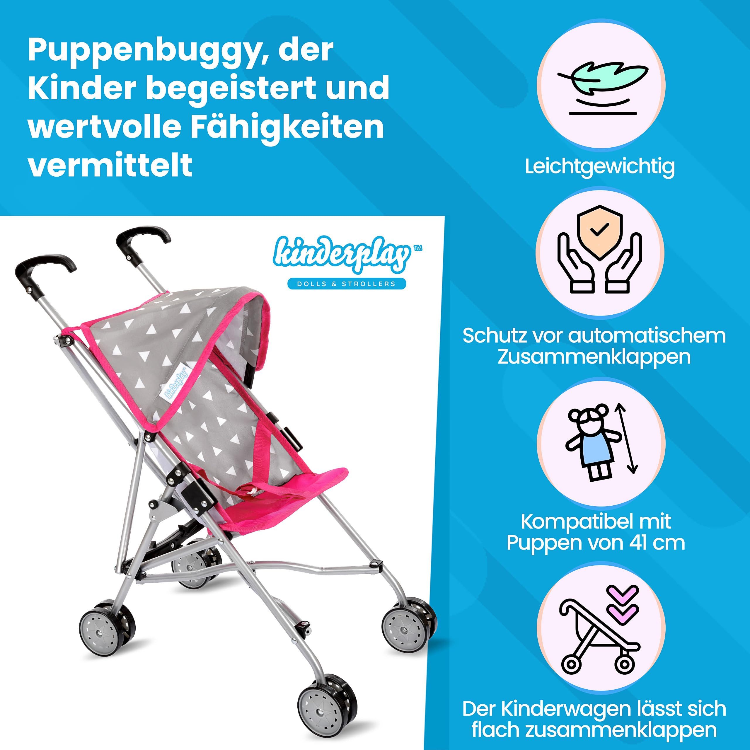 Kinderplay Dolls & Strollers Puppenbuggy Puppenbuggy mit Verdeck – leichter Kinderwagen – ab 2 Jahren – faltbar