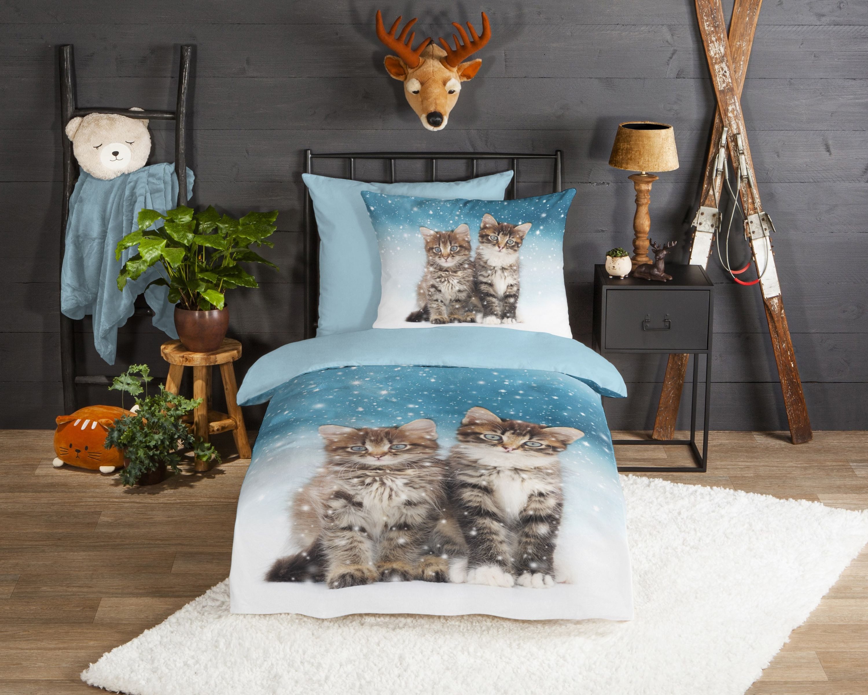 good morning Bettwäsche Comfort Baumwolle, Flanell, 2 teilig, Katzen,Schnee günstig online kaufen