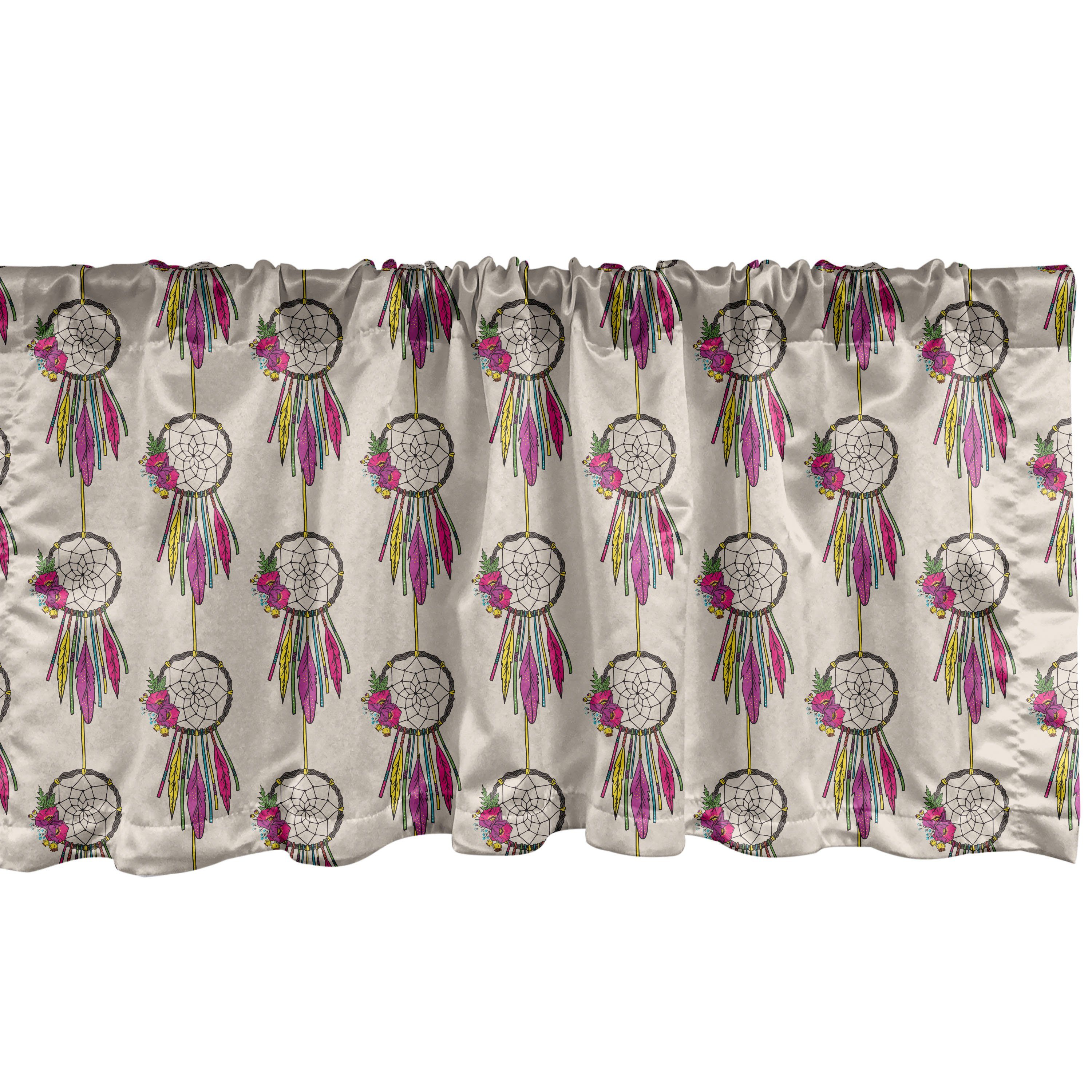 Scheibengardine Vorhang Volant für Küche Schlafzimmer Dekor mit Stangentasche, Abakuhaus, Microfaser, Boho Floral Gefiederte Traumfänger